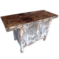 One of a Kind Primitive Painted Utilitarian Work Table Cabinet