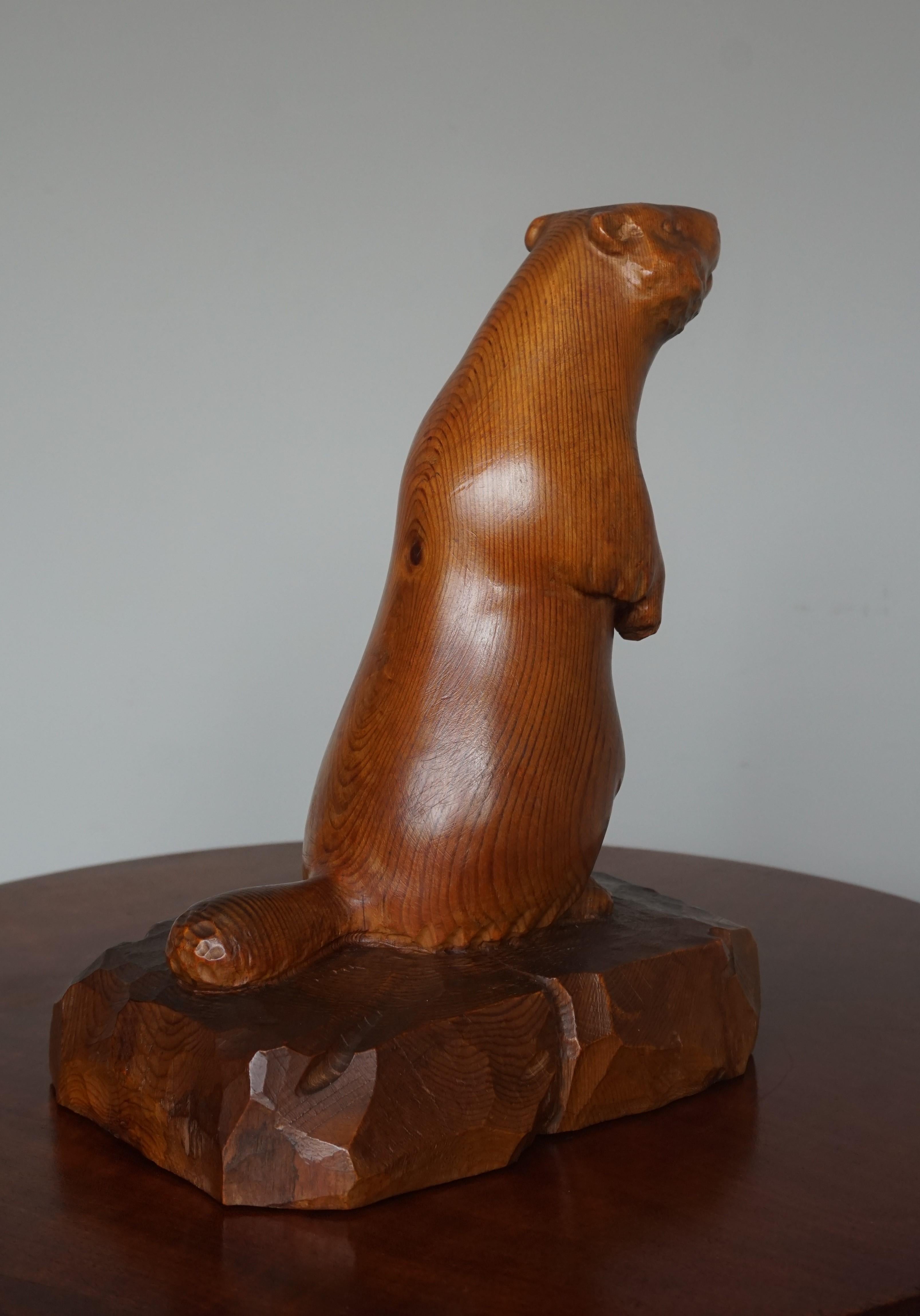 20th Century One of a Kind and Professionally Hand Carved Antique Sculpture of a Groundhog For Sale