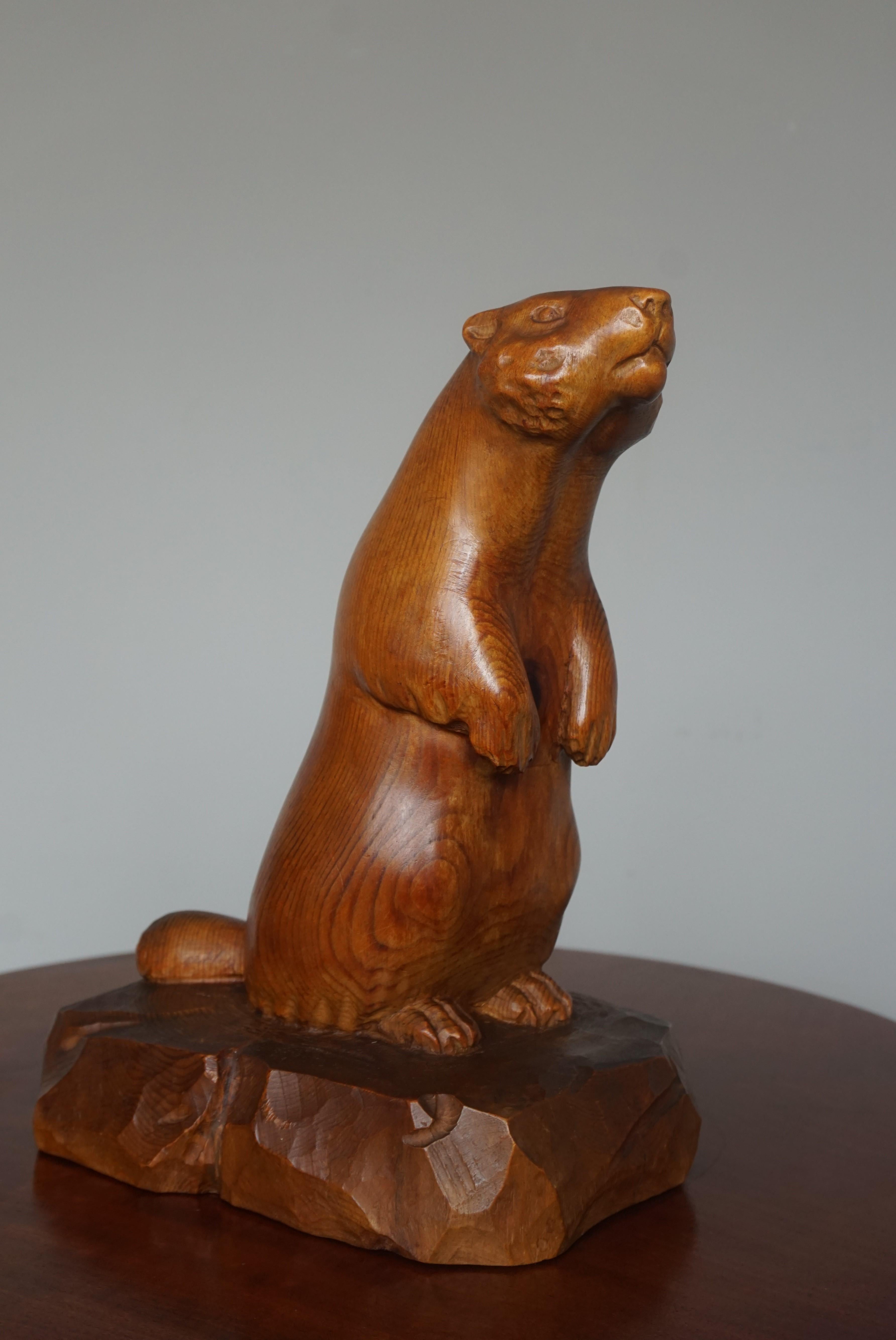 One of a Kind and Professionally Hand Carved Antique Sculpture of a Groundhog For Sale 1