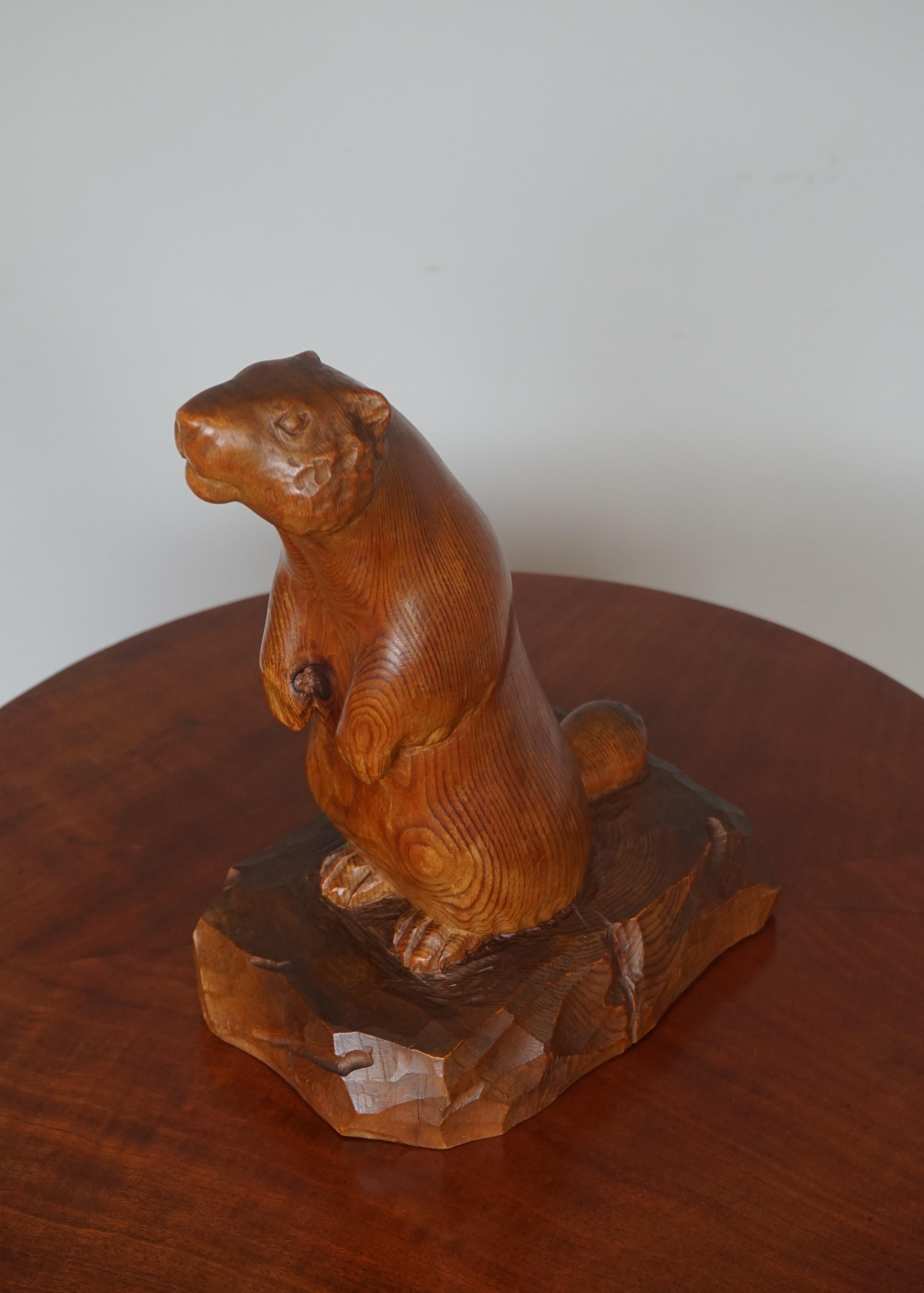 One of a Kind and Professionally Hand Carved Antique Sculpture of a Groundhog For Sale 3