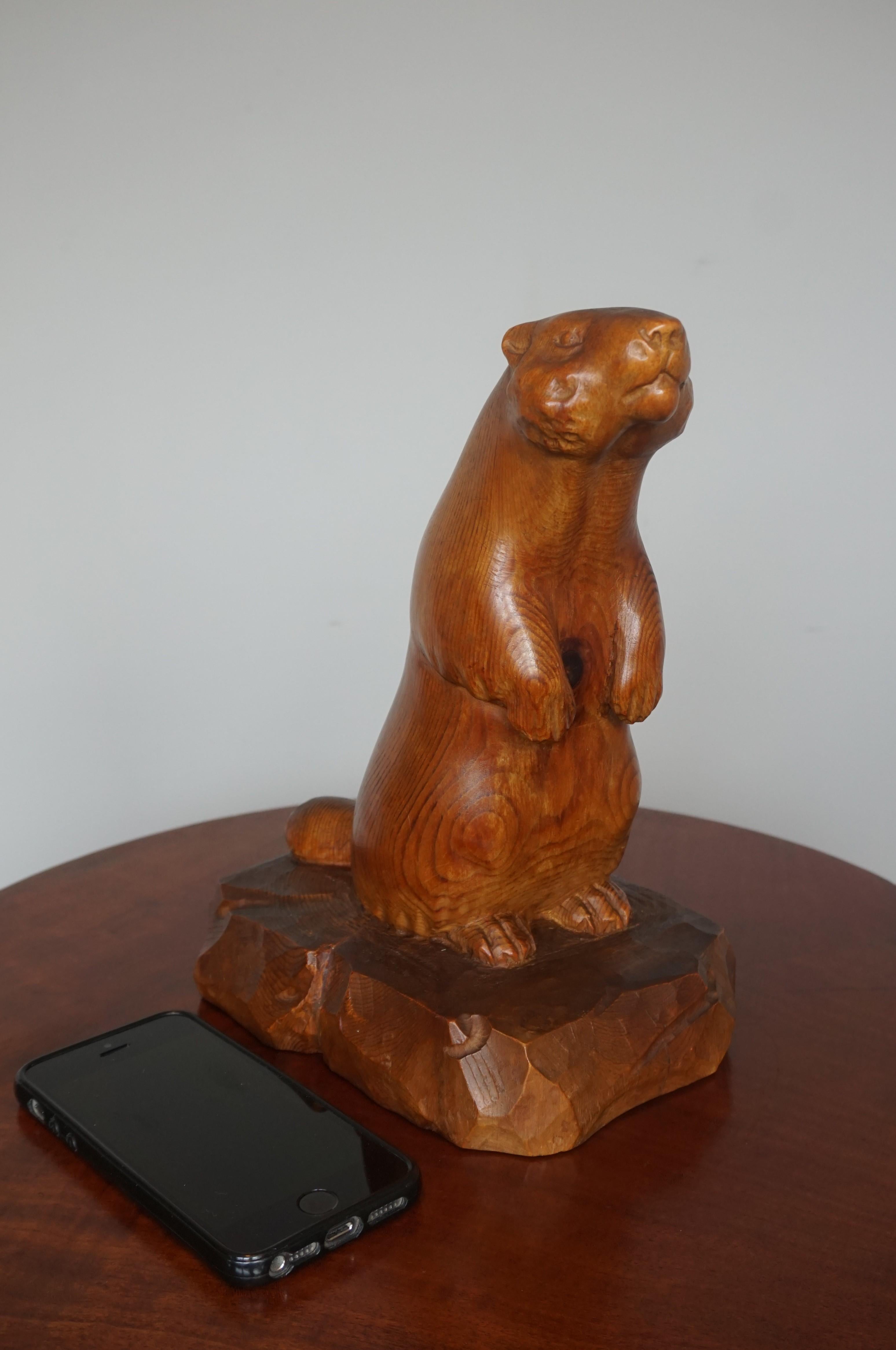 One of a Kind and Professionally Hand Carved Antique Sculpture of a Groundhog For Sale 4