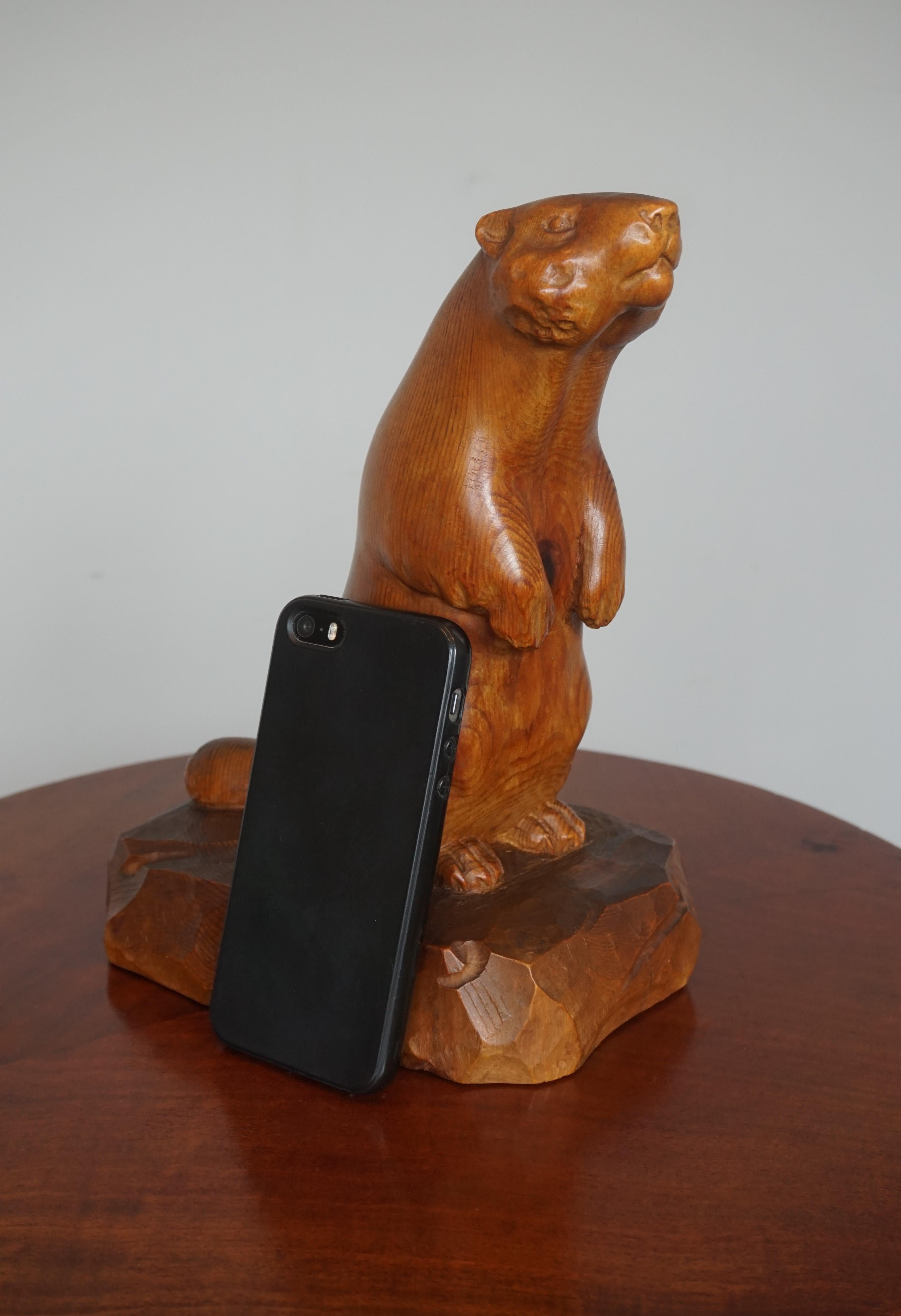 One of a Kind and Professionally Hand Carved Antique Sculpture of a Groundhog For Sale 5