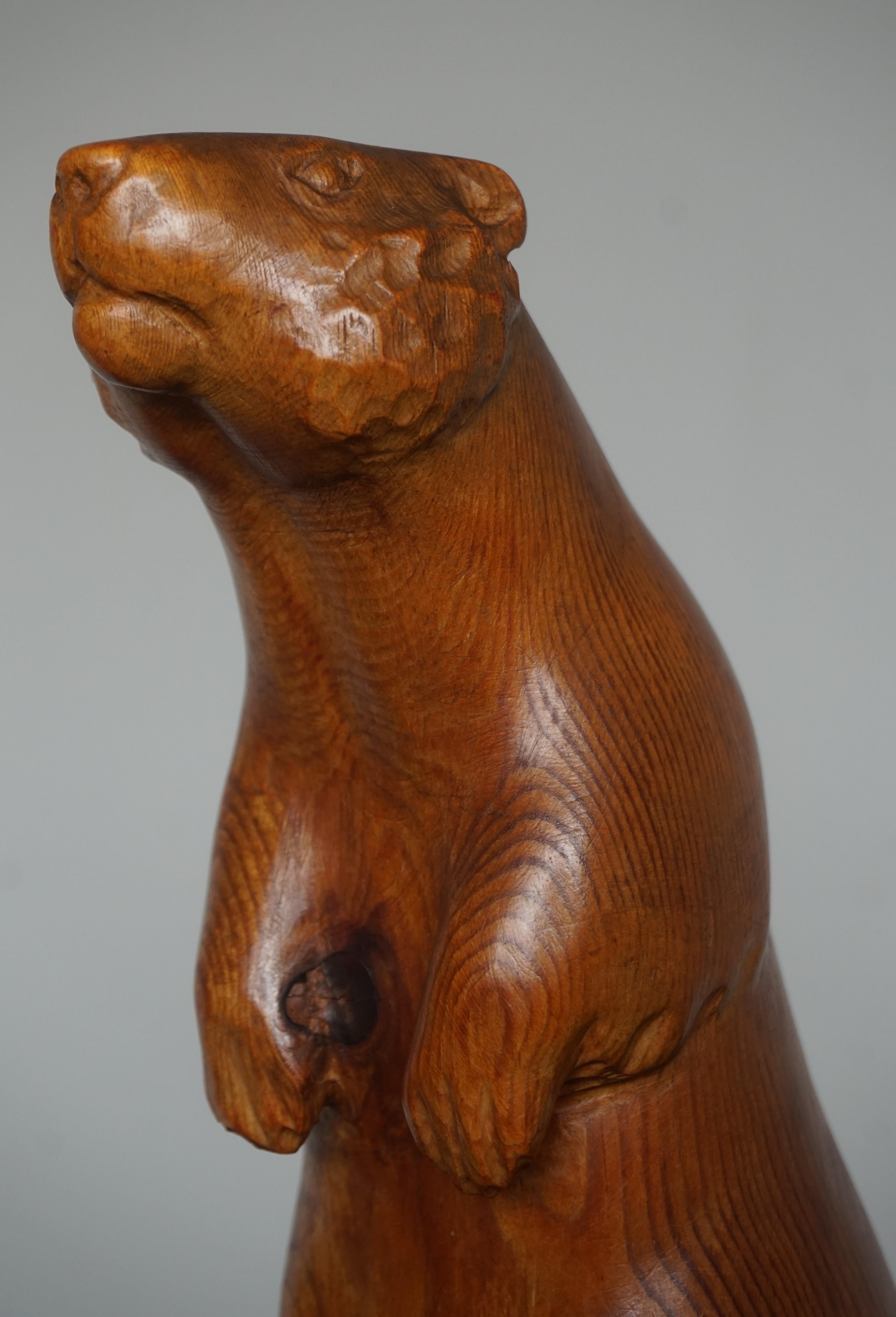 Arts and Crafts One of a Kind and Professionally Hand Carved Antique Sculpture of a Groundhog For Sale