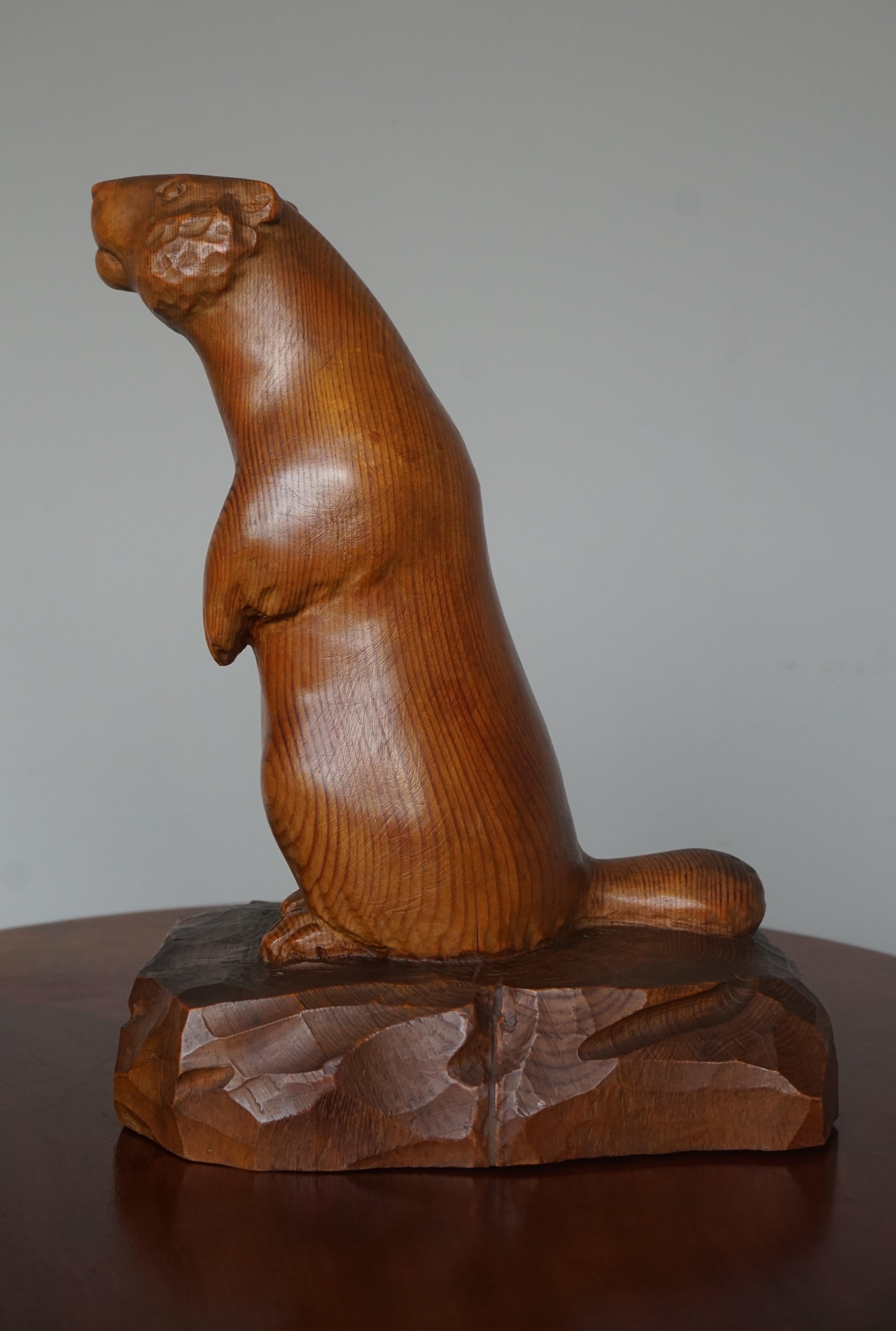 European One of a Kind and Professionally Hand Carved Antique Sculpture of a Groundhog For Sale
