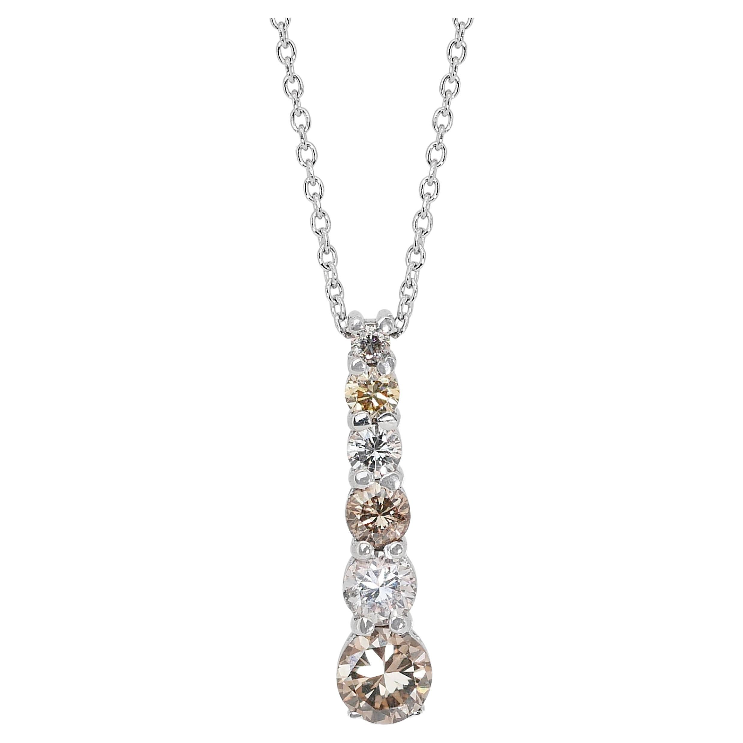 One of a Kind Radiant 18k White Gold Fancy Colored Diamond Necklace w/1.09 ct For Sale
