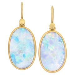 One of a Kind Rainbow Australian Opal 22k Oval Drop Earrings, Lola Brooks 2023