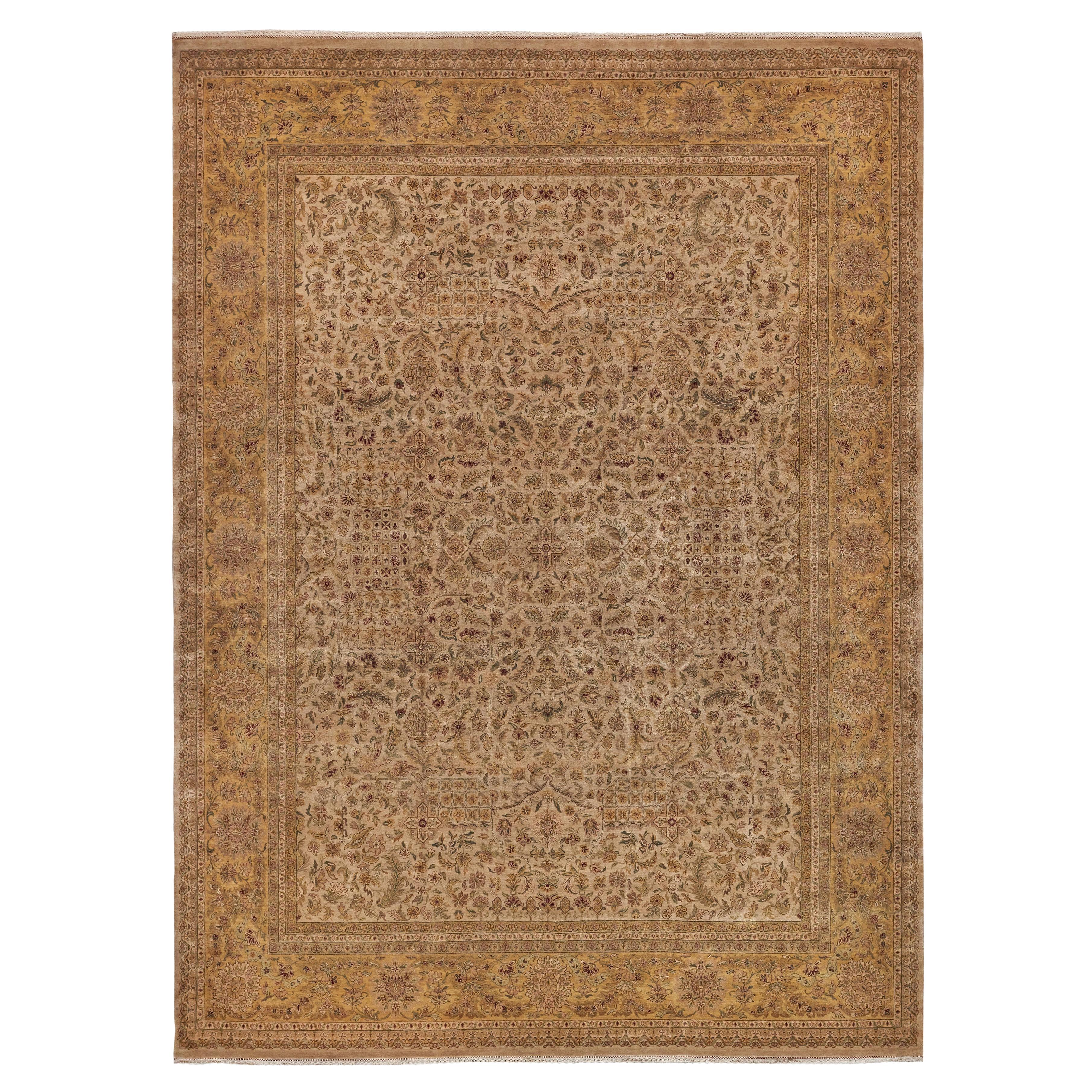 ONE-OF-A-KIND Rare And Intricate Agra Hand Knotted Beige Rug - 15'1"x20'7"