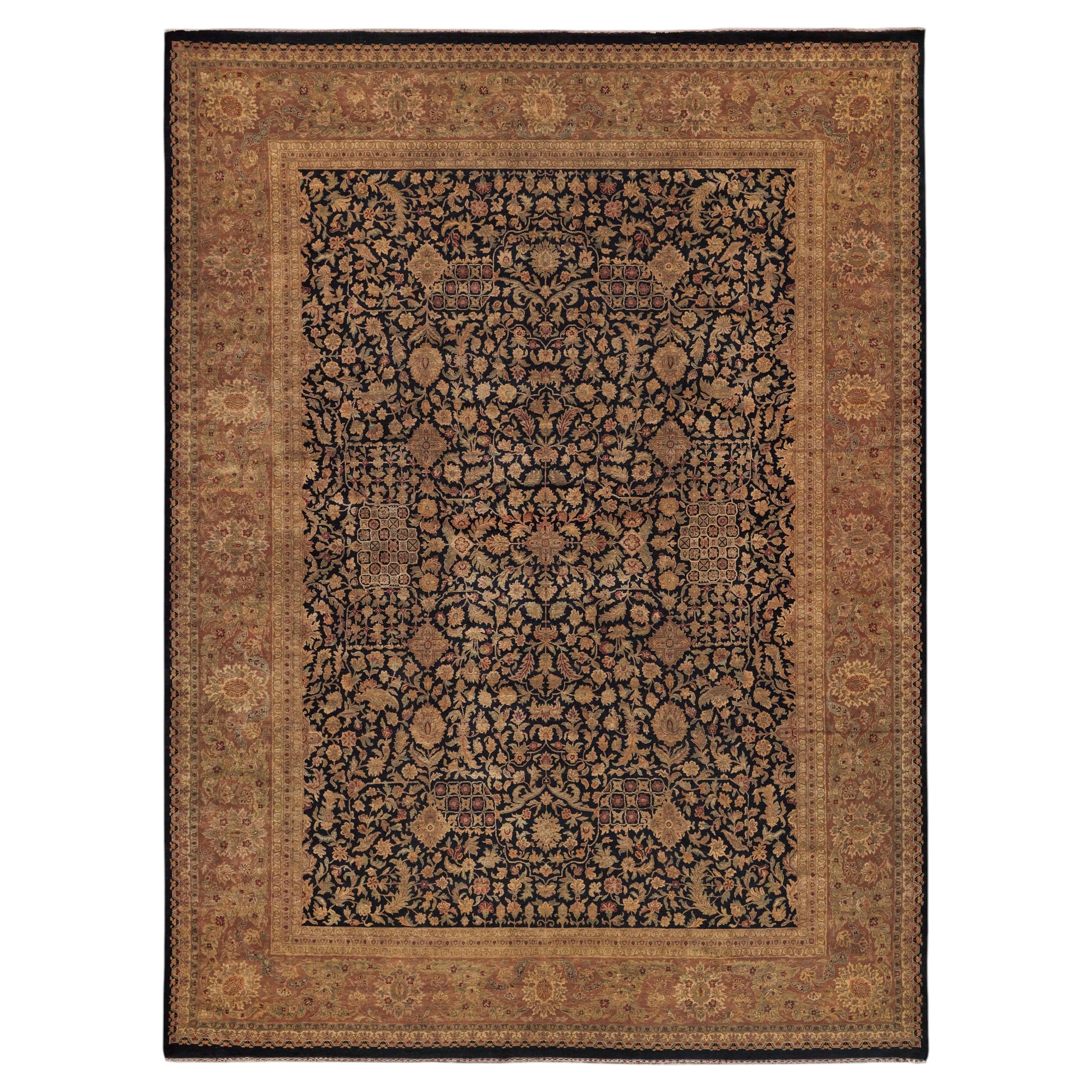 ONE-OF-A-KIND Rare And Intricate Agra Hand Knotted Black Rug - 15'4"x20'4"