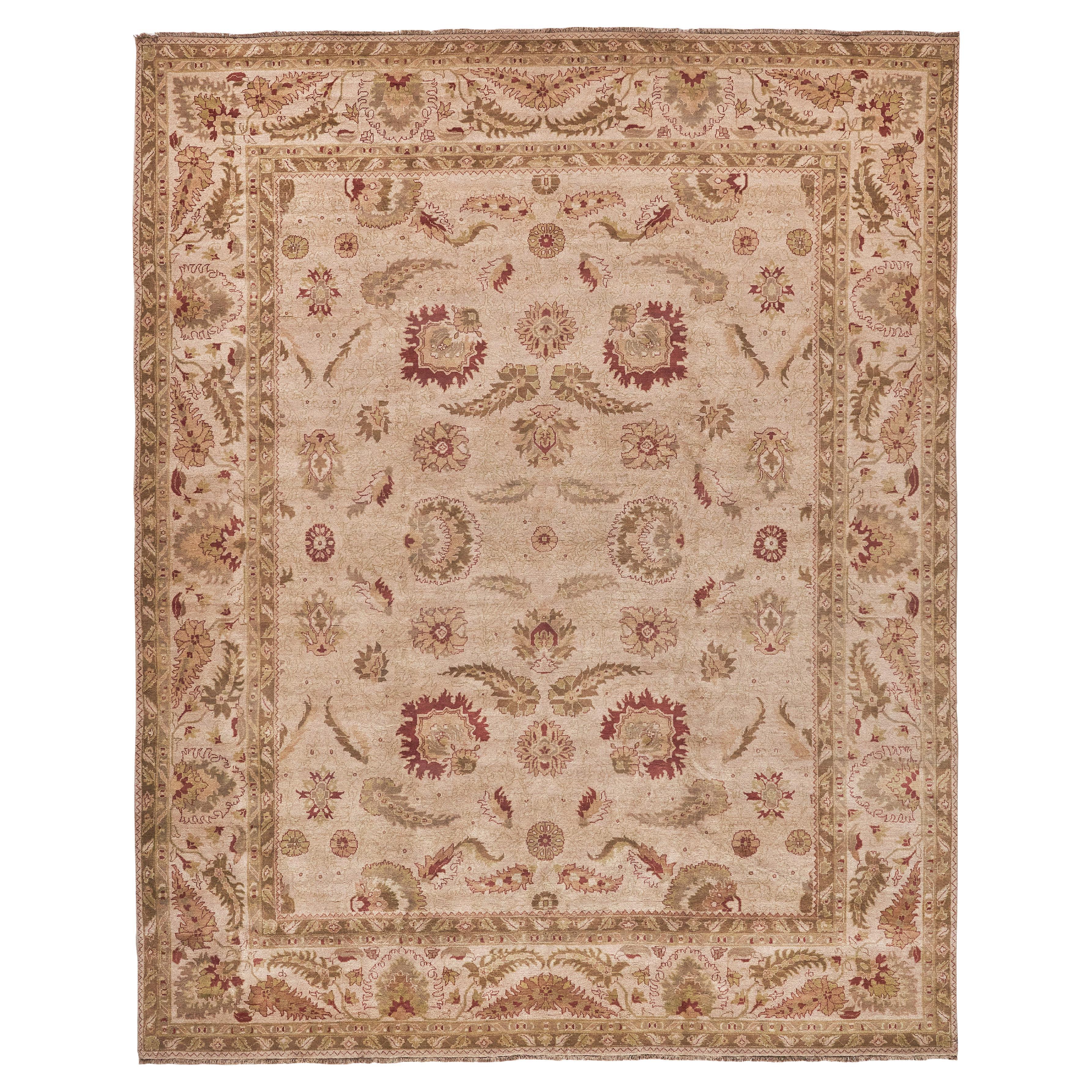 ONE-OF-A-KIND Rare and Unusual Agra Hand Knotted Taupe Rug - 11'7"x14'4" For Sale