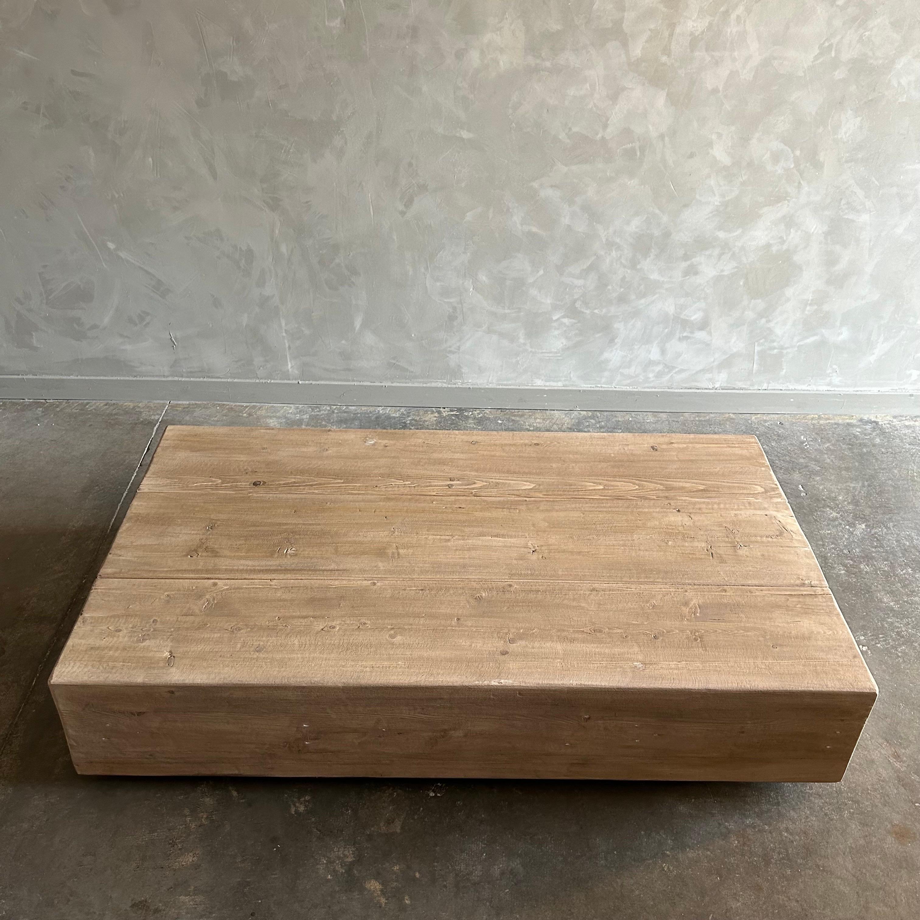 One of a kind Reclaimed Elm Wood Beam Coffee Table  In New Condition For Sale In Brea, CA