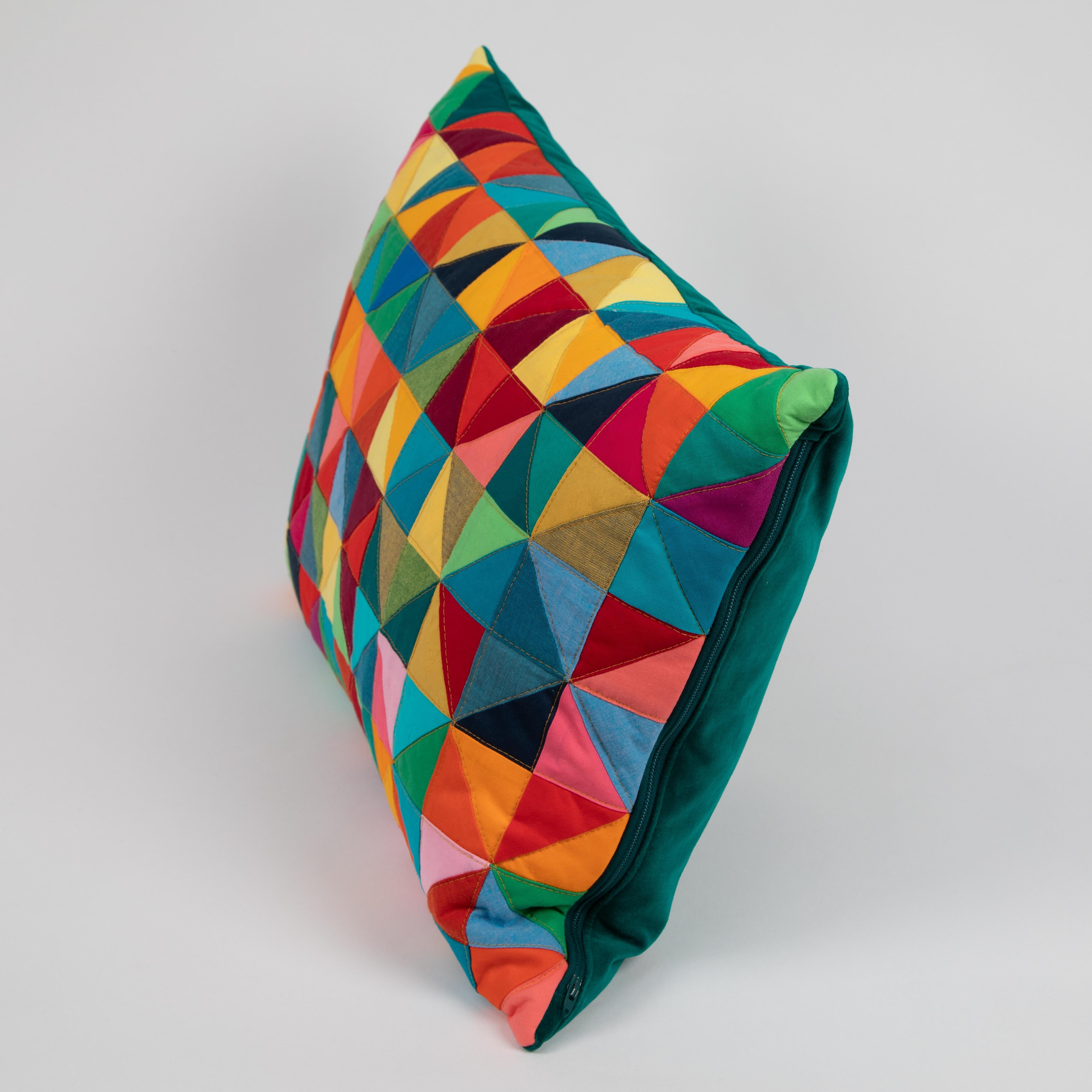 American One-of-a-Kind Rectangular Quilted Pillow in Pink, Red, Orange, Green and Blue