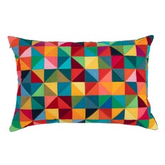 One-of-a-Kind Rectangular Quilted Pillow in Pink, Red, Orange, Green and Blue