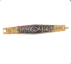 One of a Kind Retro Platinum Gold Diamond Ruby Sapphire Charm Bracelet