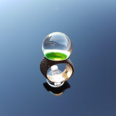 One of a Kind Ring in 18 Karat Rose Gold, Black Diamonds, Jade and Rock Crystal