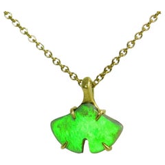 One of A Kind Rolling Green Australian Opal Gingko Necklace in 18K Green Gold
