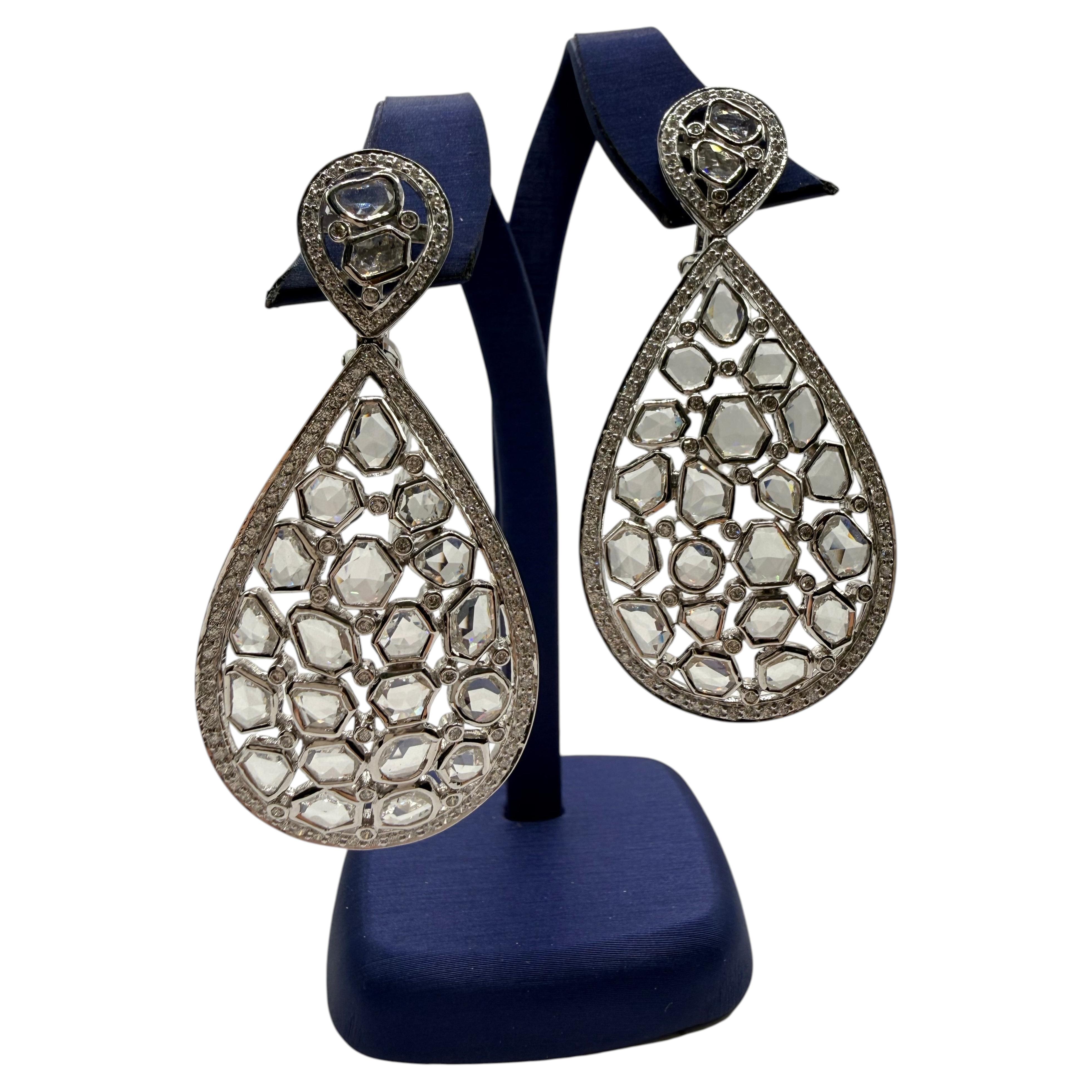 One of a kind rose cut diamond earrings 18KT gold For Sale