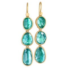 One of a Kind Rose-Cut Emerald 22k Gold Triple Drop Earrings, Lola Brooks 2023