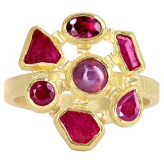 One of a Kind Ruby 22k Gold Mosaic Ring, Petra Class 2024