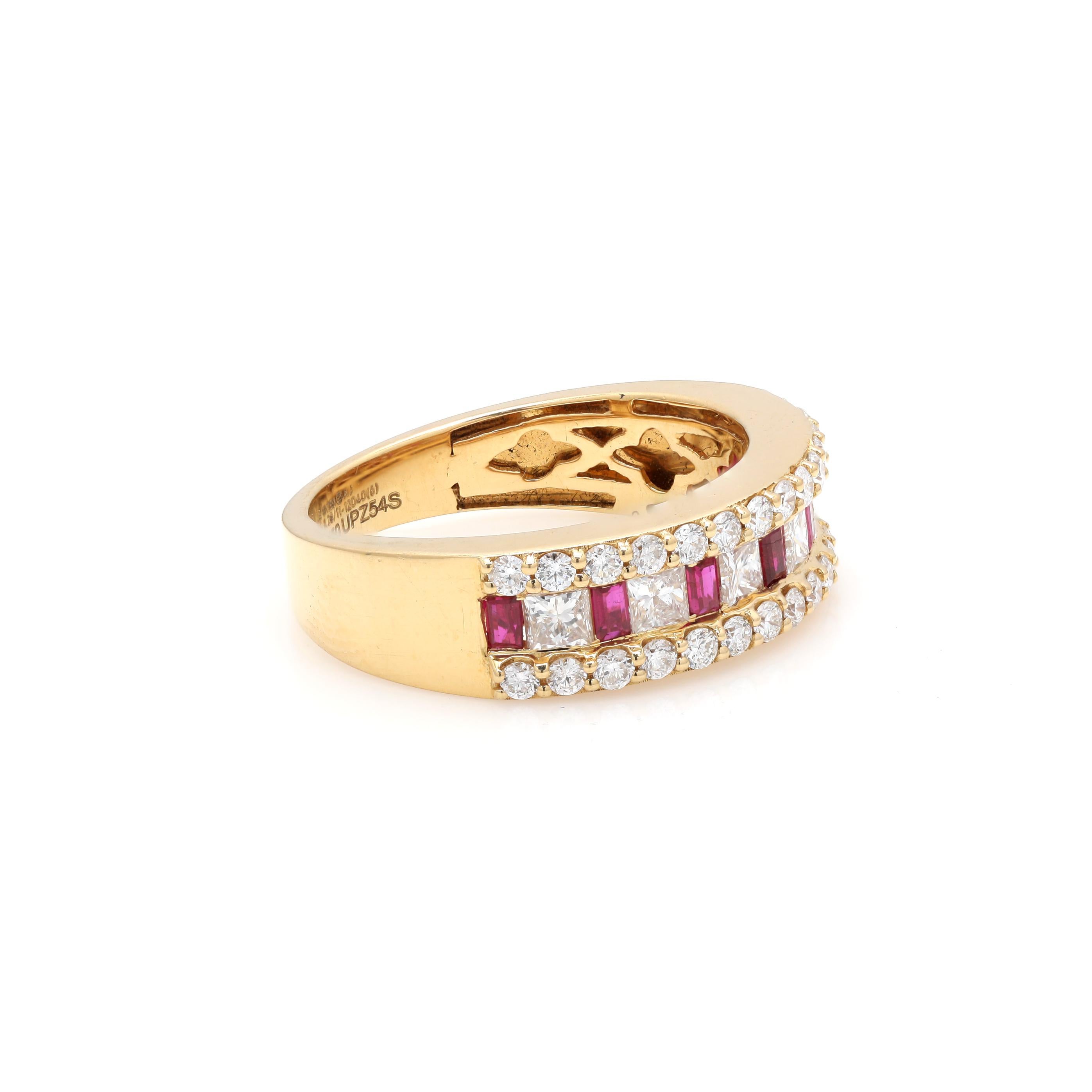 For Sale:  Stackable Half Eternity Ruby Engagement Ring in 18K Yellow Gold with Diamonds 2