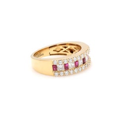 Stackable Half Eternity Ruby Engagement Ring in 18K Yellow Gold with Diamonds
