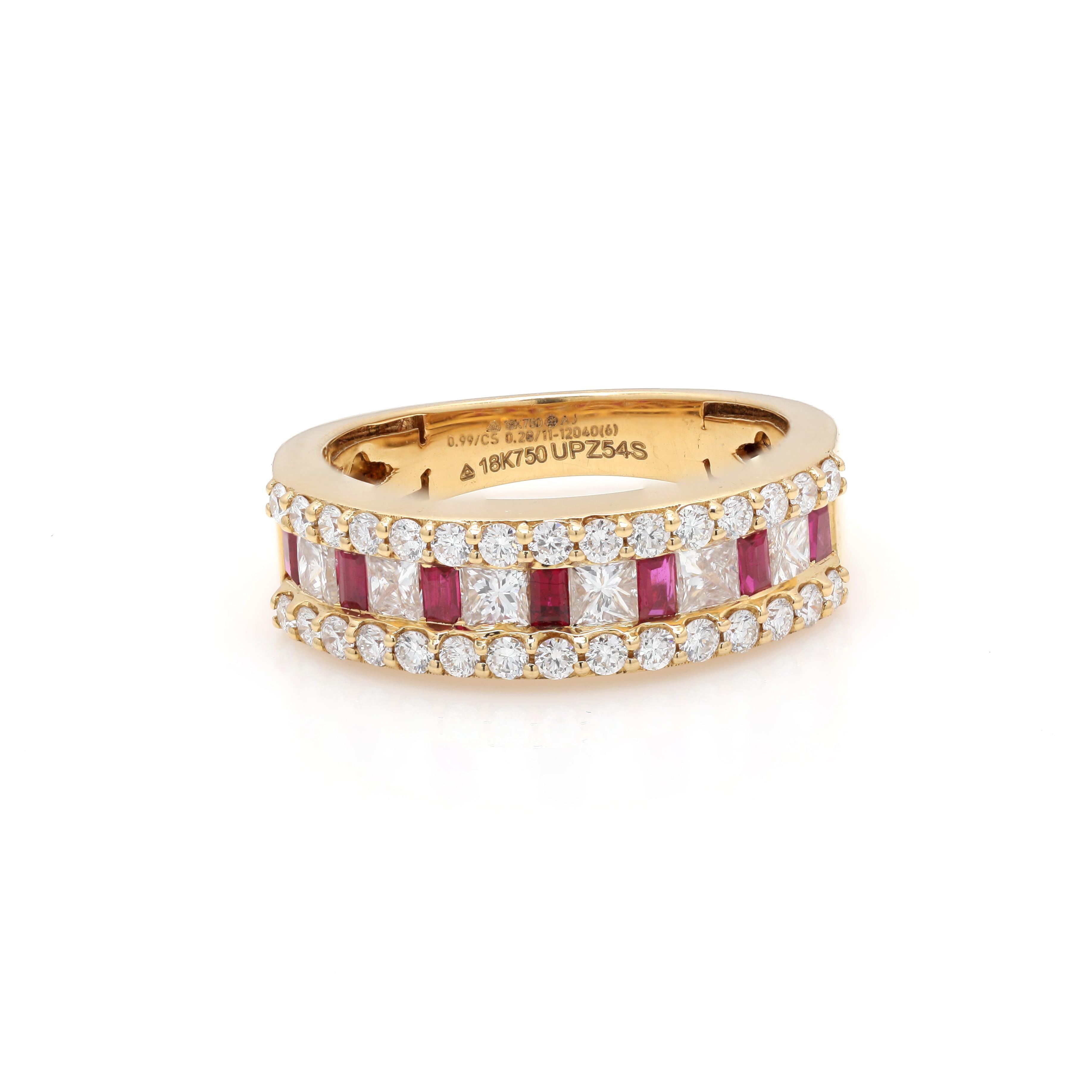 For Sale:  Stackable Half Eternity Ruby Engagement Ring in 18K Yellow Gold with Diamonds 3