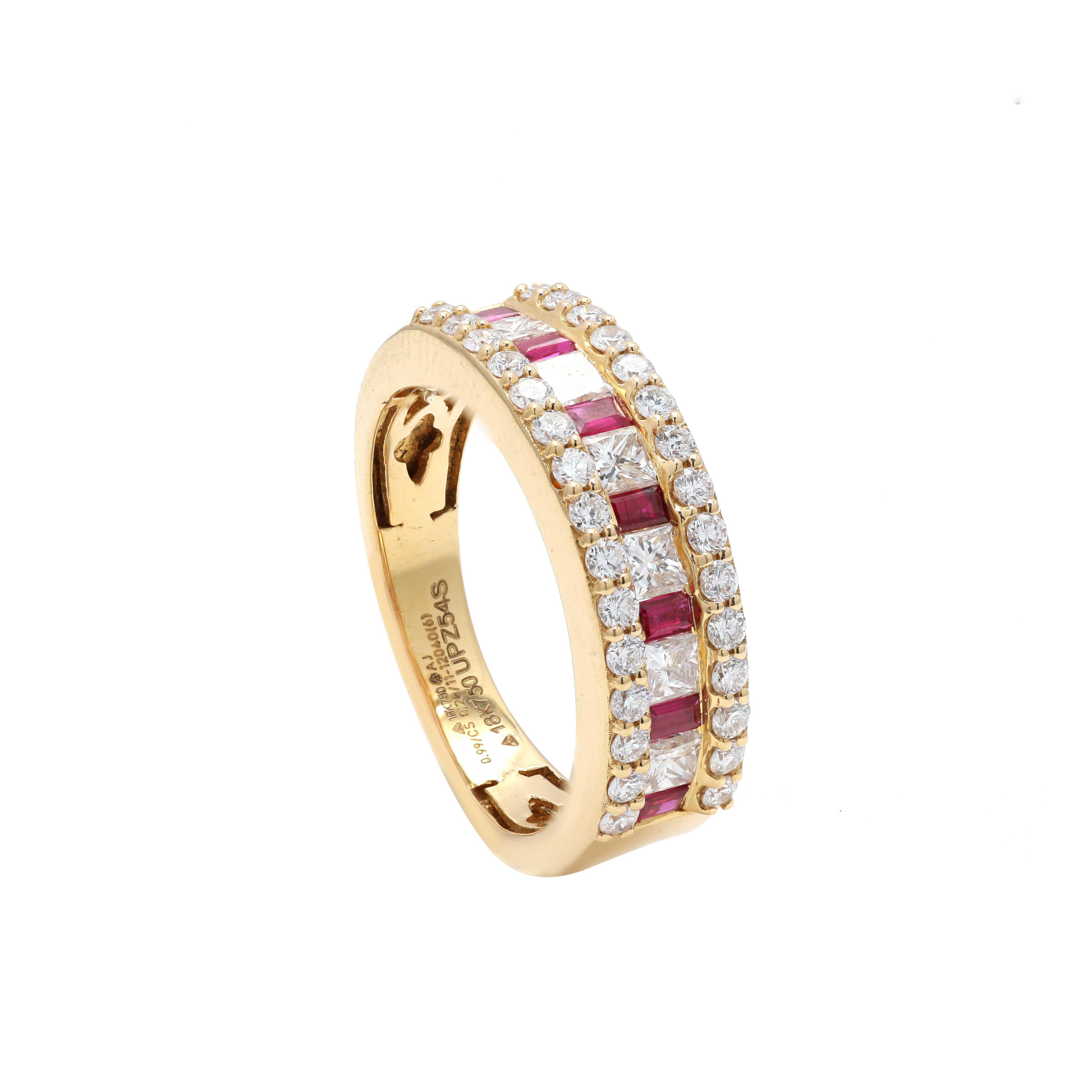 For Sale:  Stackable Half Eternity Ruby Engagement Ring in 18K Yellow Gold with Diamonds 4