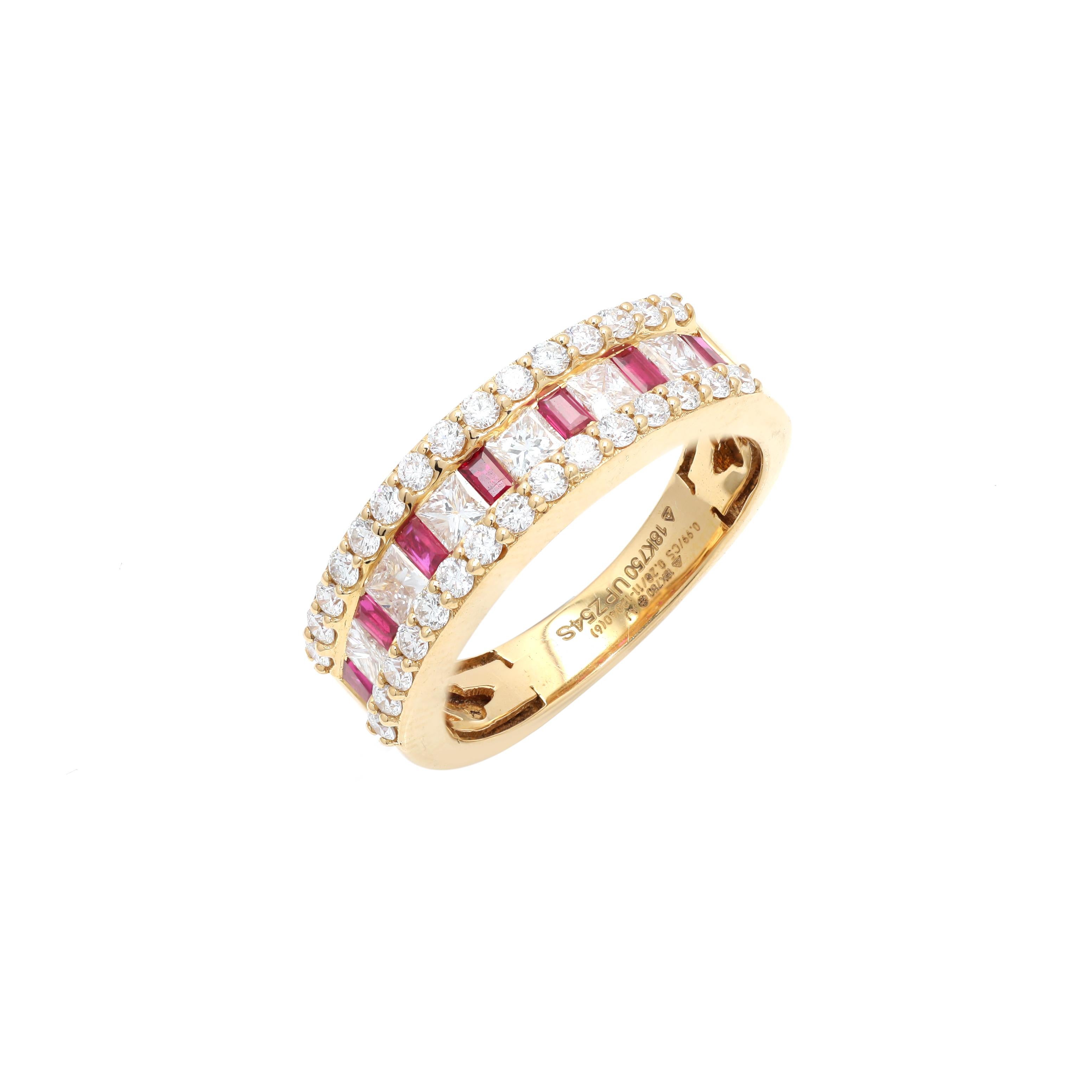 For Sale:  Stackable Half Eternity Ruby Engagement Ring in 18K Yellow Gold with Diamonds 5