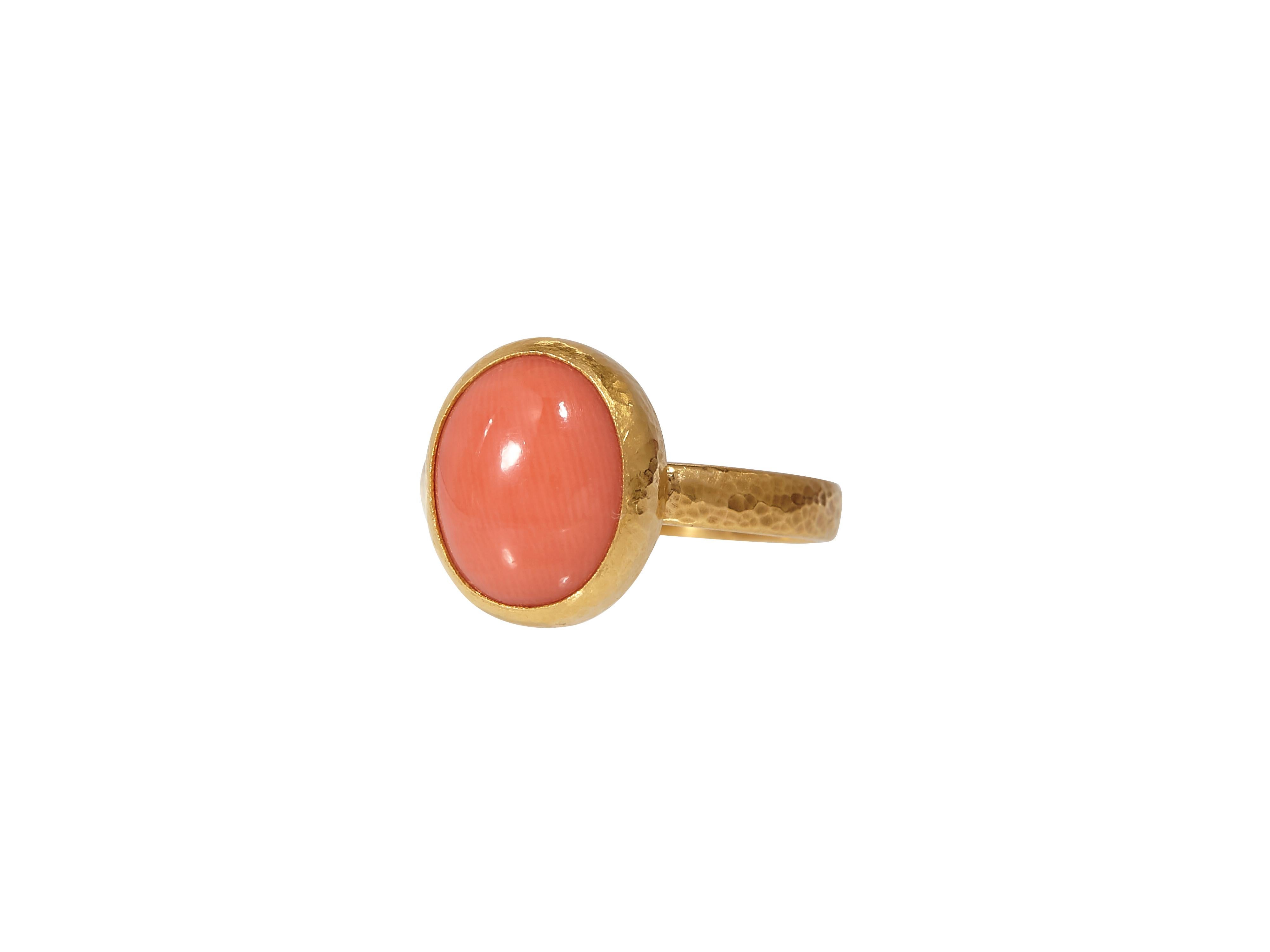 One-of-a-Kind Rune Gold Center Stone Ring, with Coral In New Condition For Sale In New York, NY