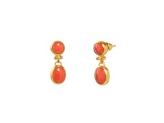 One-of-a-kind Rune Gold Drop Earrings, with Coral