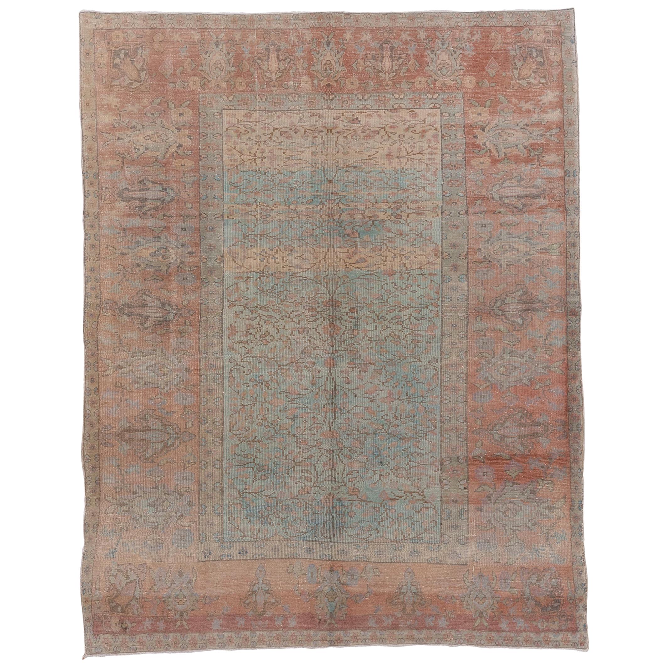 One of a Kind  Rustic Turkish Oushak Rug, Pastel Colors