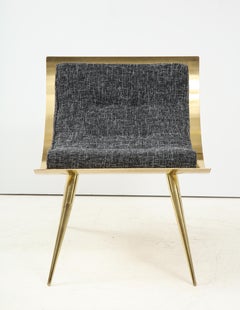 One of A Kind Sculptural Solid Brass and Grey Tweed Fabric Accent Chair, Italy