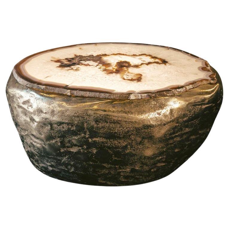 One-of-a-Kind Sculptural Coffee Table in Agate and Cast Brass