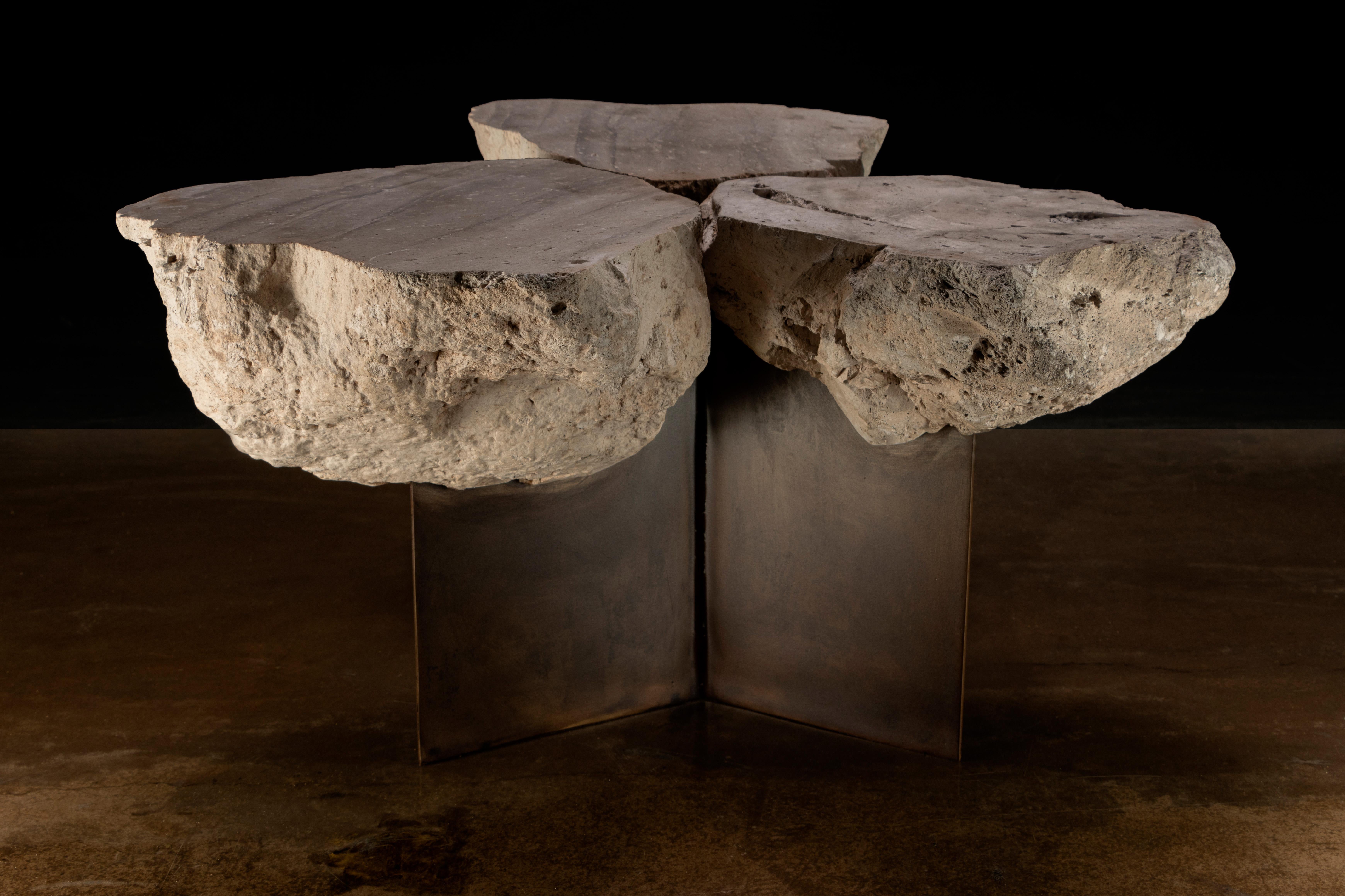 Taburete único de piedra volcánica y acero de Costantini, Fortezza en Nuevo estado para la venta en New York, NY