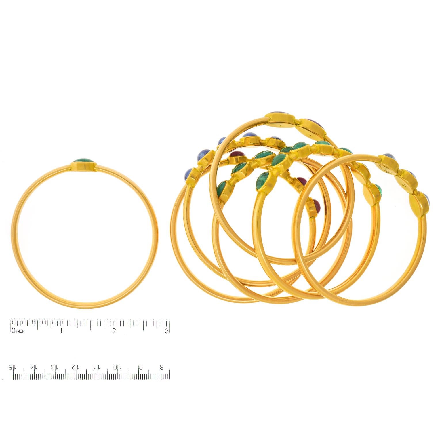Cabochon One-of-a-kind Set of 7 Michael Zobel Modernist Gold Bracelets For Sale