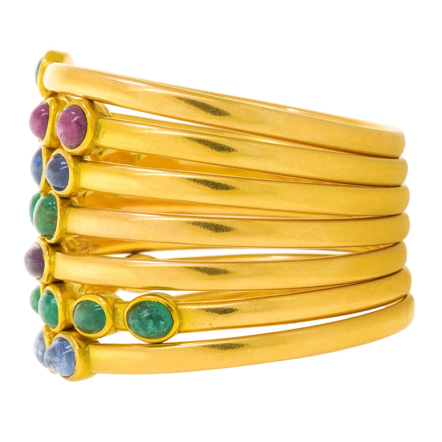 One-of-a-kind Set of 7 Michael Zobel Modernist Gold Bracelets In Excellent Condition For Sale In Litchfield, CT