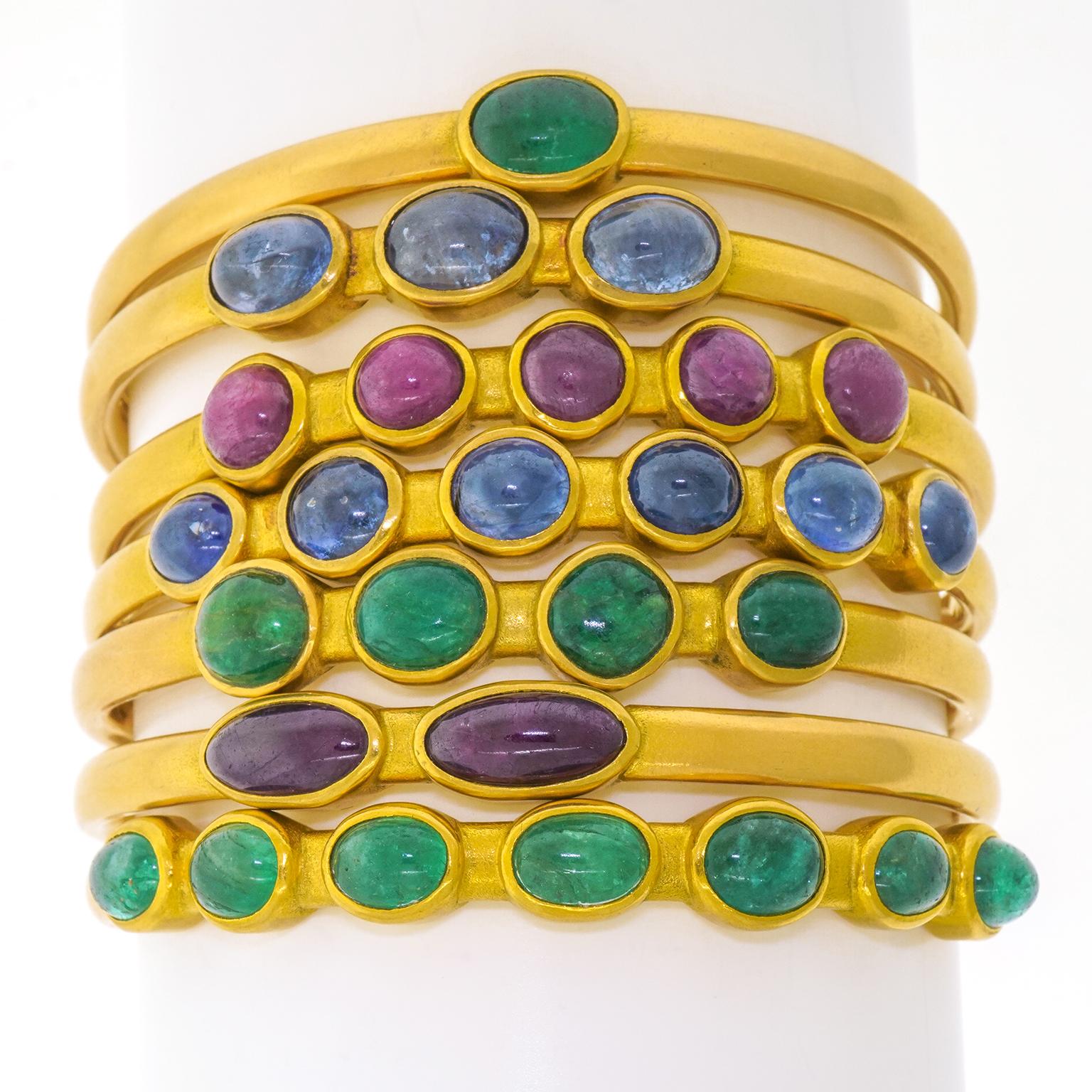 Women's or Men's One-of-a-kind Set of 7 Michael Zobel Modernist Gold Bracelets For Sale
