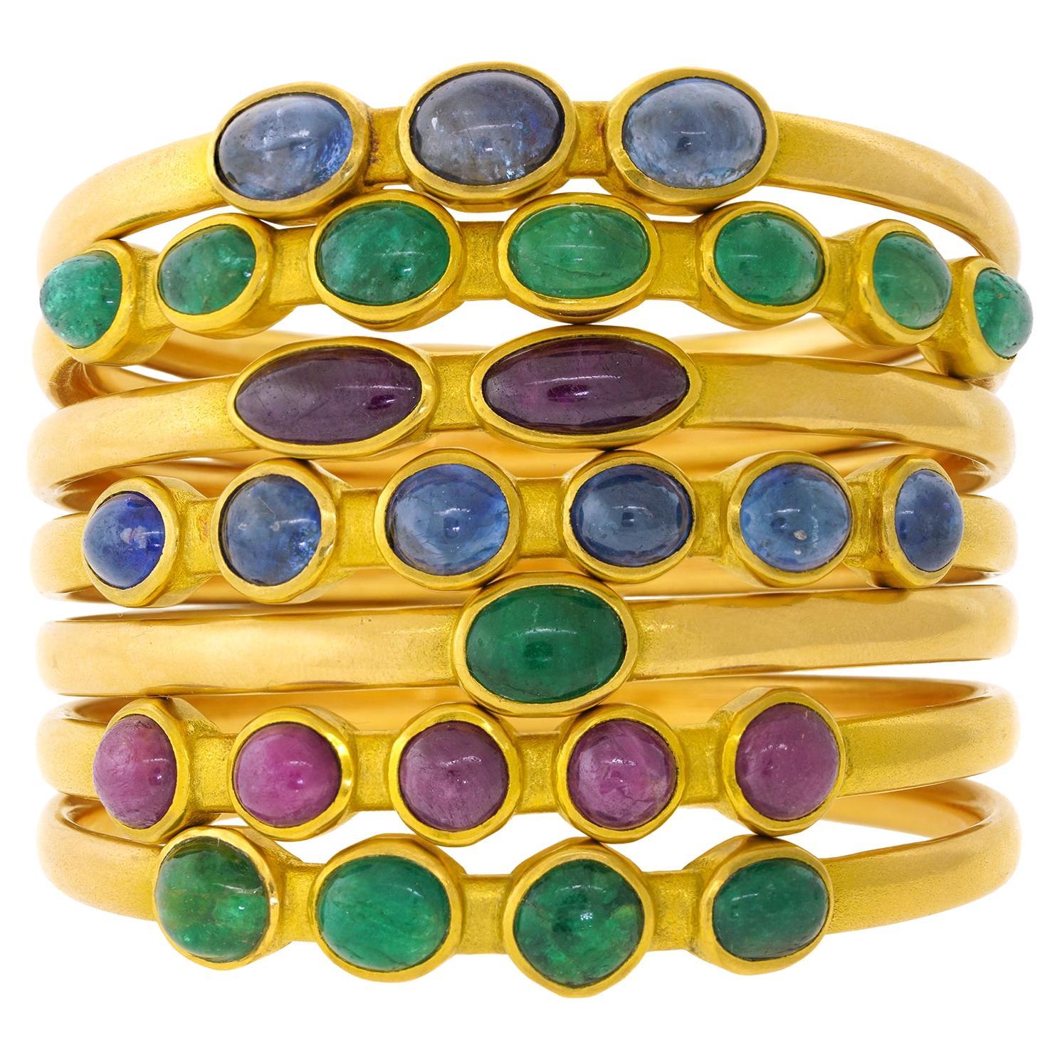 One-of-a-kind Set of 7 Michael Zobel Modernist Gold Bracelets