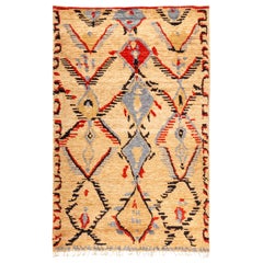 One-of-a-Kind Shaggy Moroccan Wool Hand Knotted Area Rug, Sepia