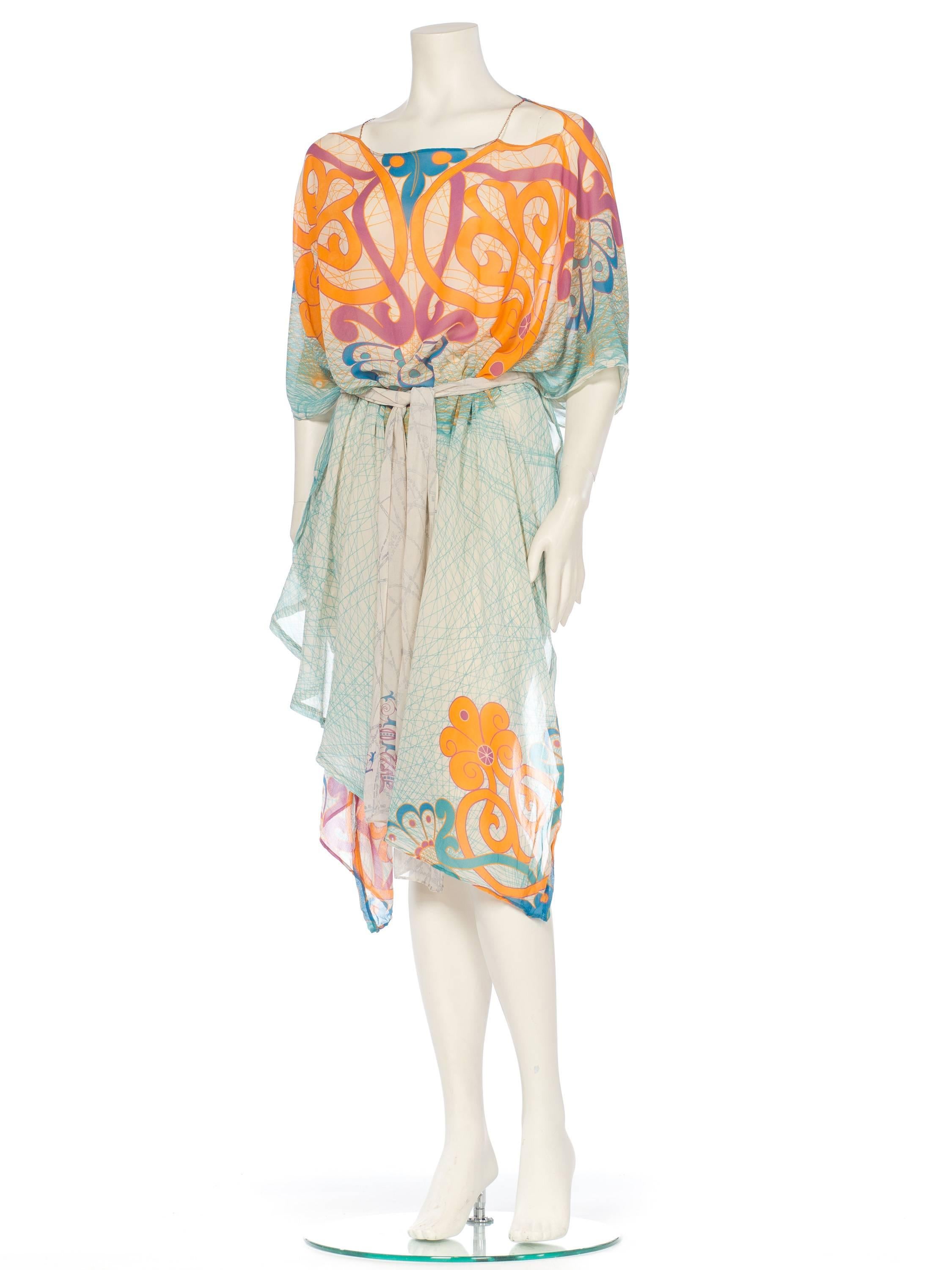 One of a Kind Sheer Silk Caftan With Sash Belt