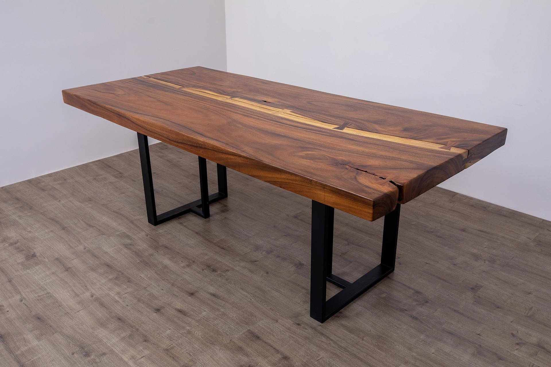 Hand-Crafted One-of-a-Kind Siam Walnut/Acacia Slab Table with Black Steel Legs