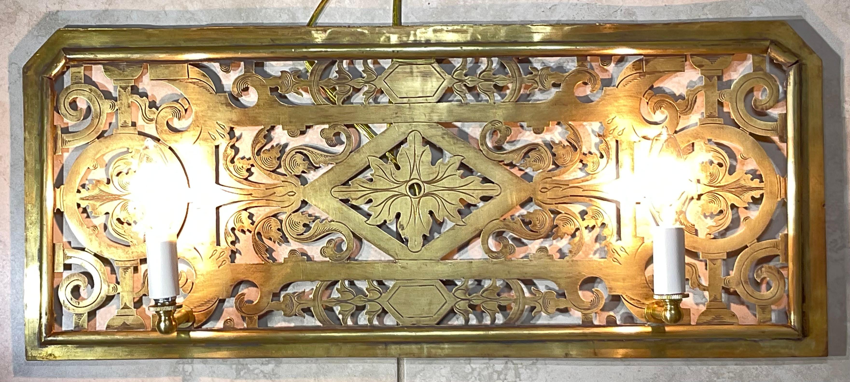 One Of A Kind  Single Antique Brass Electrified Wall Sconce - Art Deco Style In Good Condition For Sale In Delray Beach, FL