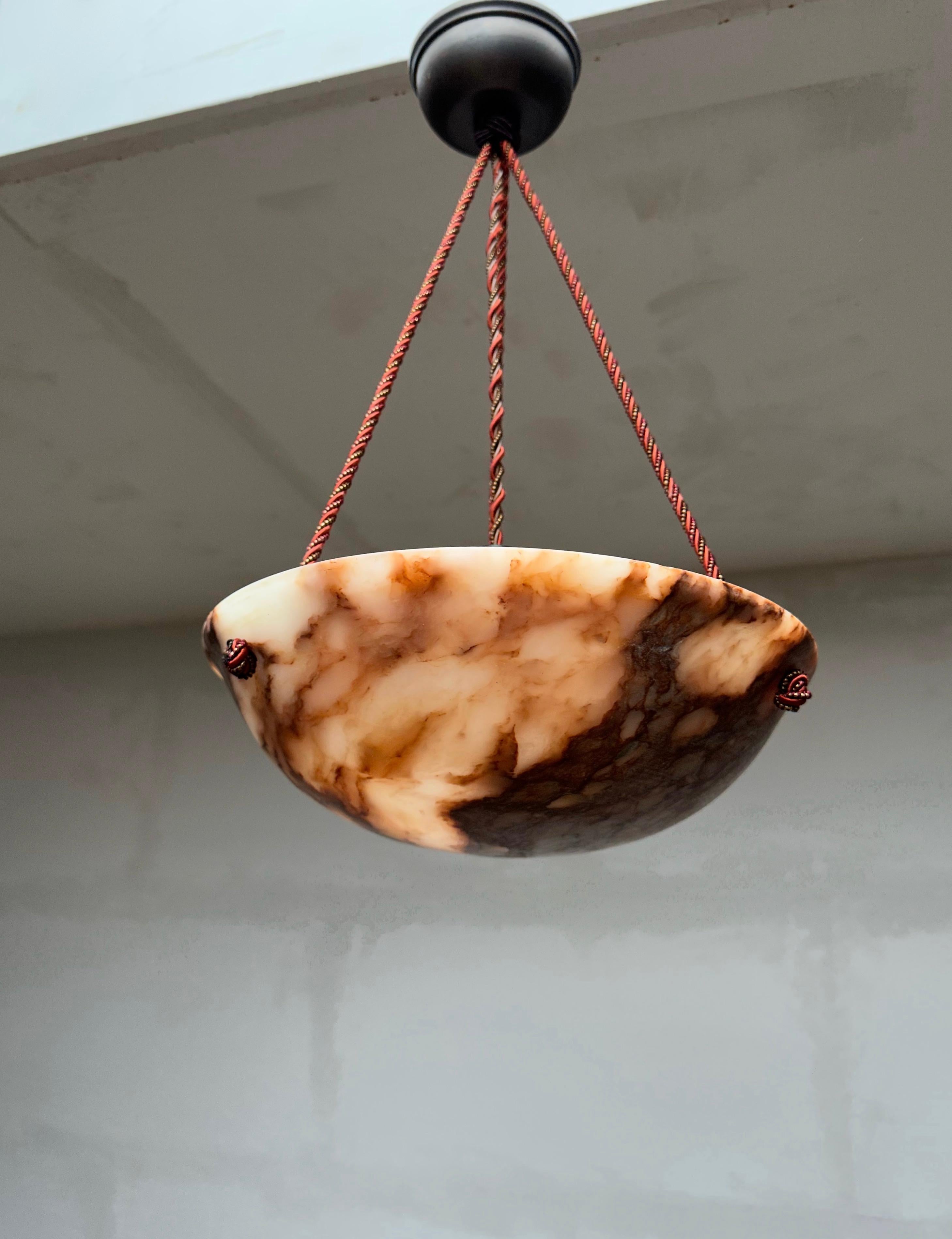 One of a Kind & Small Art Deco Alabaster Pendant Light with Unique Color Pattern For Sale 3