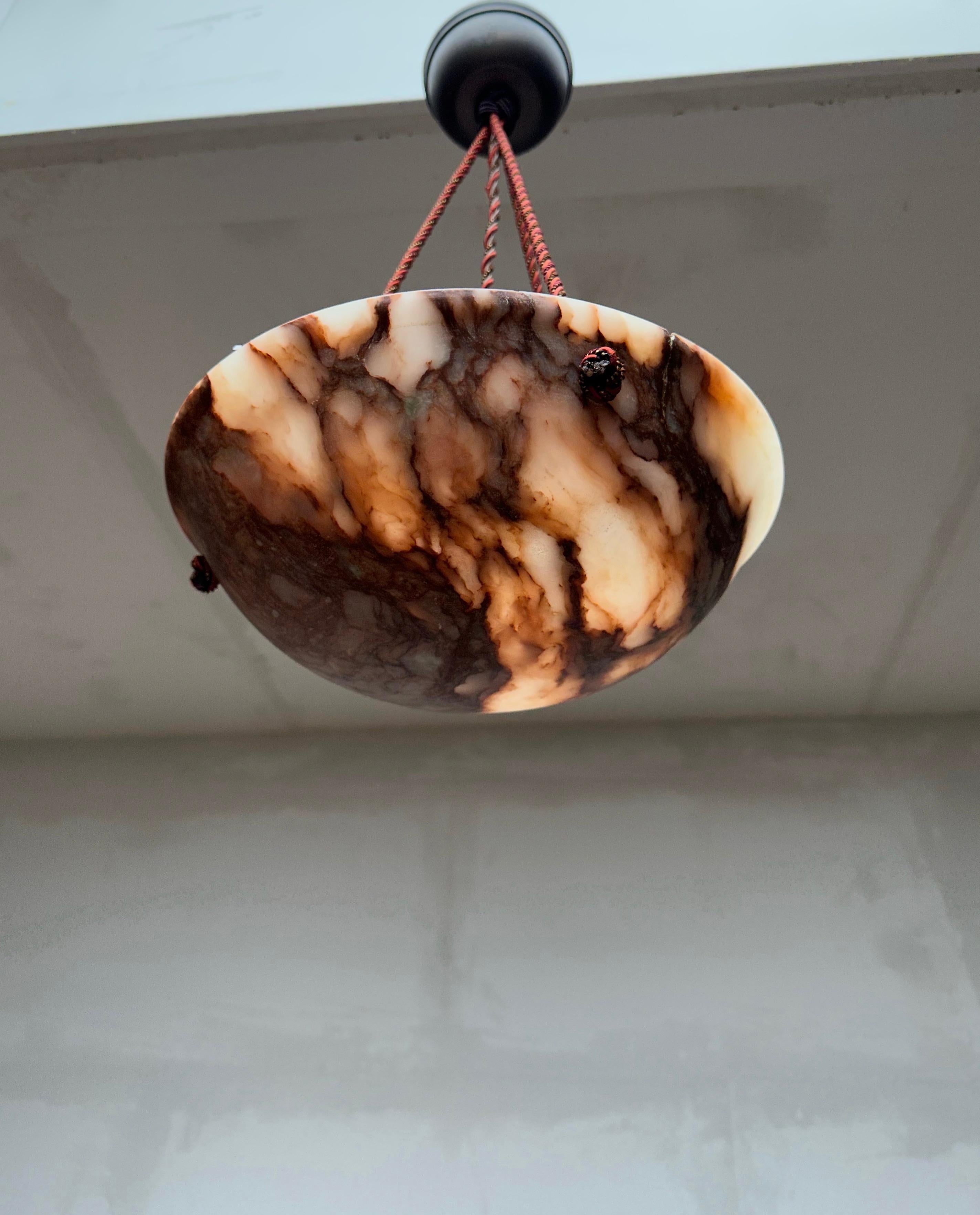 One of a Kind & Small Art Deco Alabaster Pendant Light with Unique Color Pattern For Sale 4