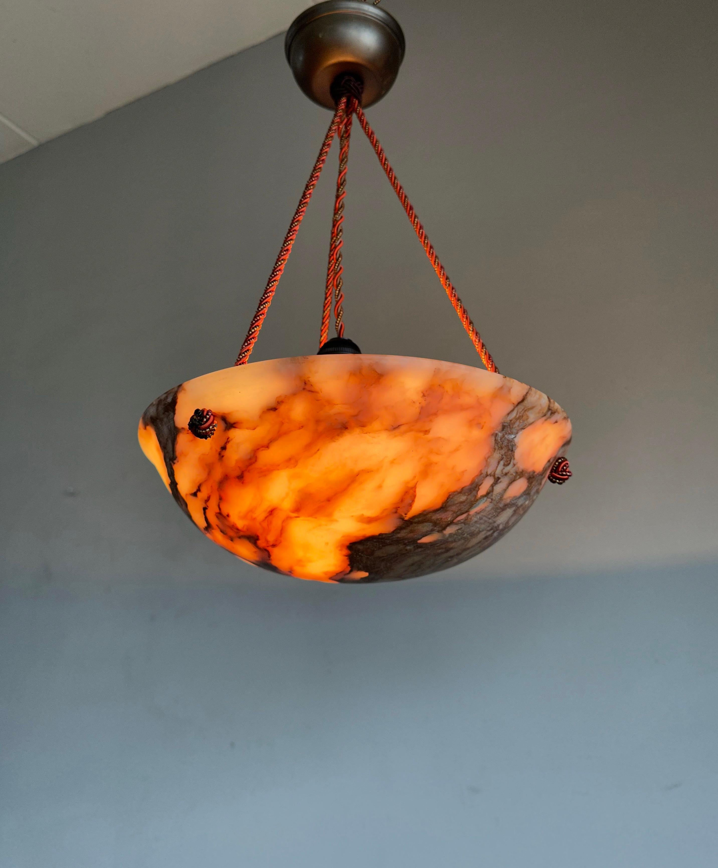 One of a Kind & Small Art Deco Alabaster Pendant Light with Unique Color Pattern For Sale 6