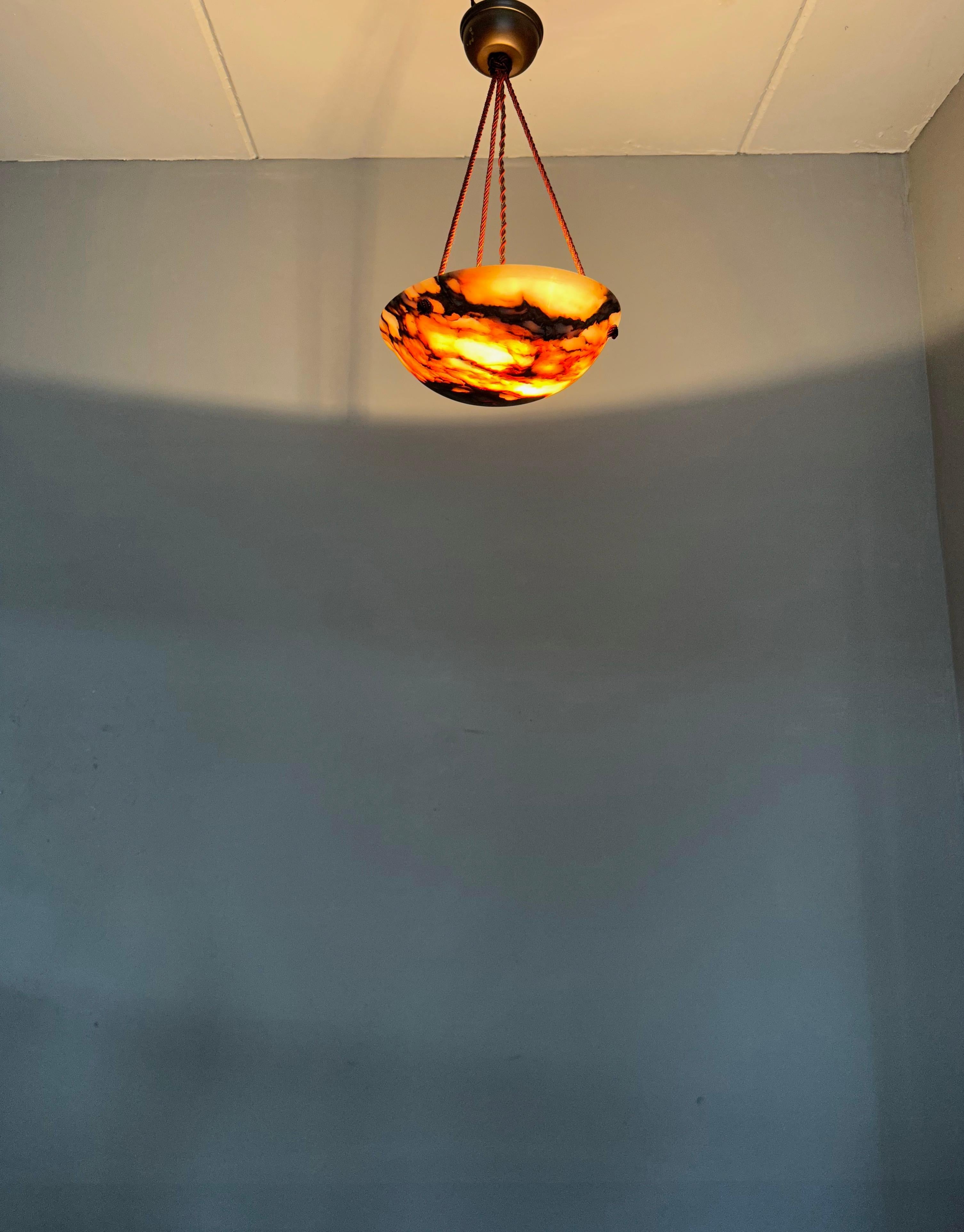 One of a Kind & Small Art Deco Alabaster Pendant Light with Unique Color Pattern For Sale 10