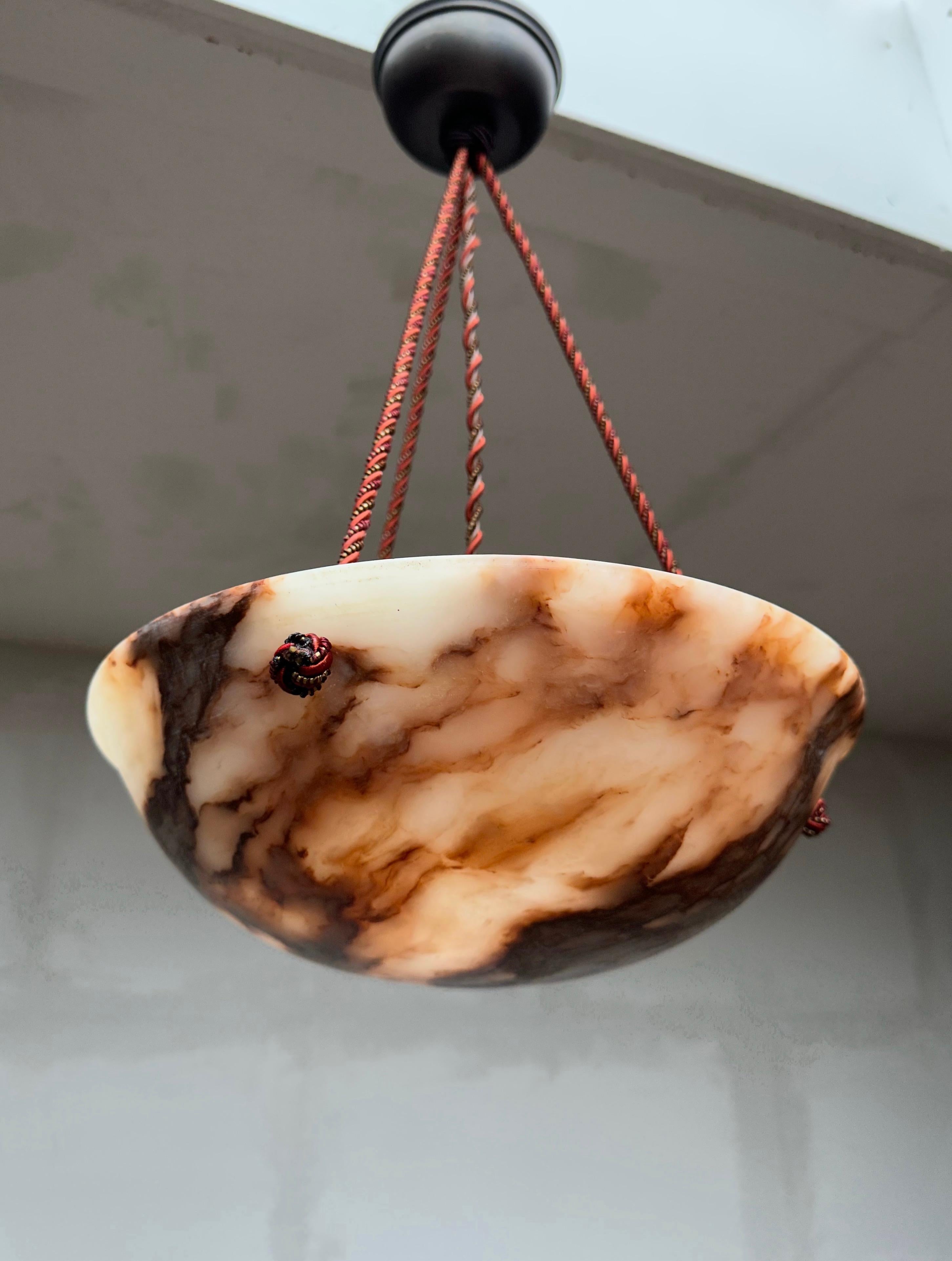 One of a Kind & Small Art Deco Alabaster Pendant Light with Unique Color Pattern For Sale 13