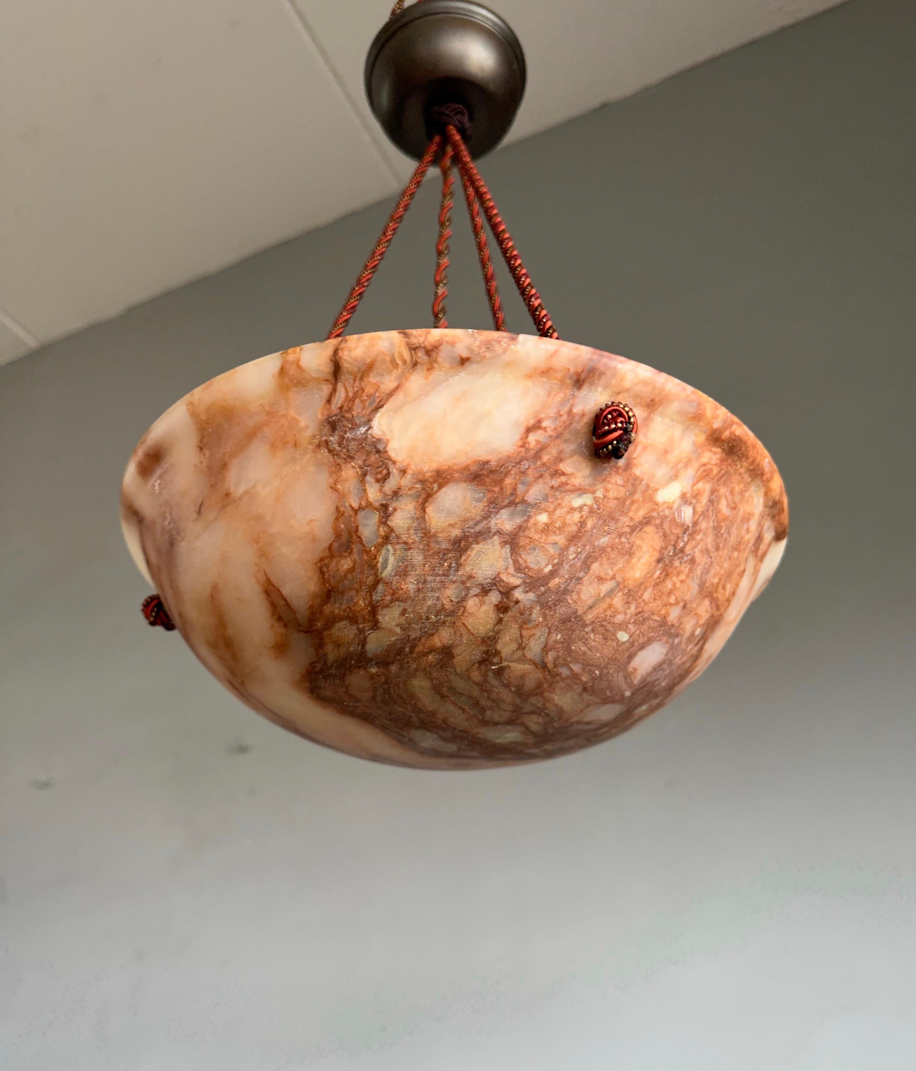 Blackened One of a Kind & Small Art Deco Alabaster Pendant Light with Unique Color Pattern For Sale