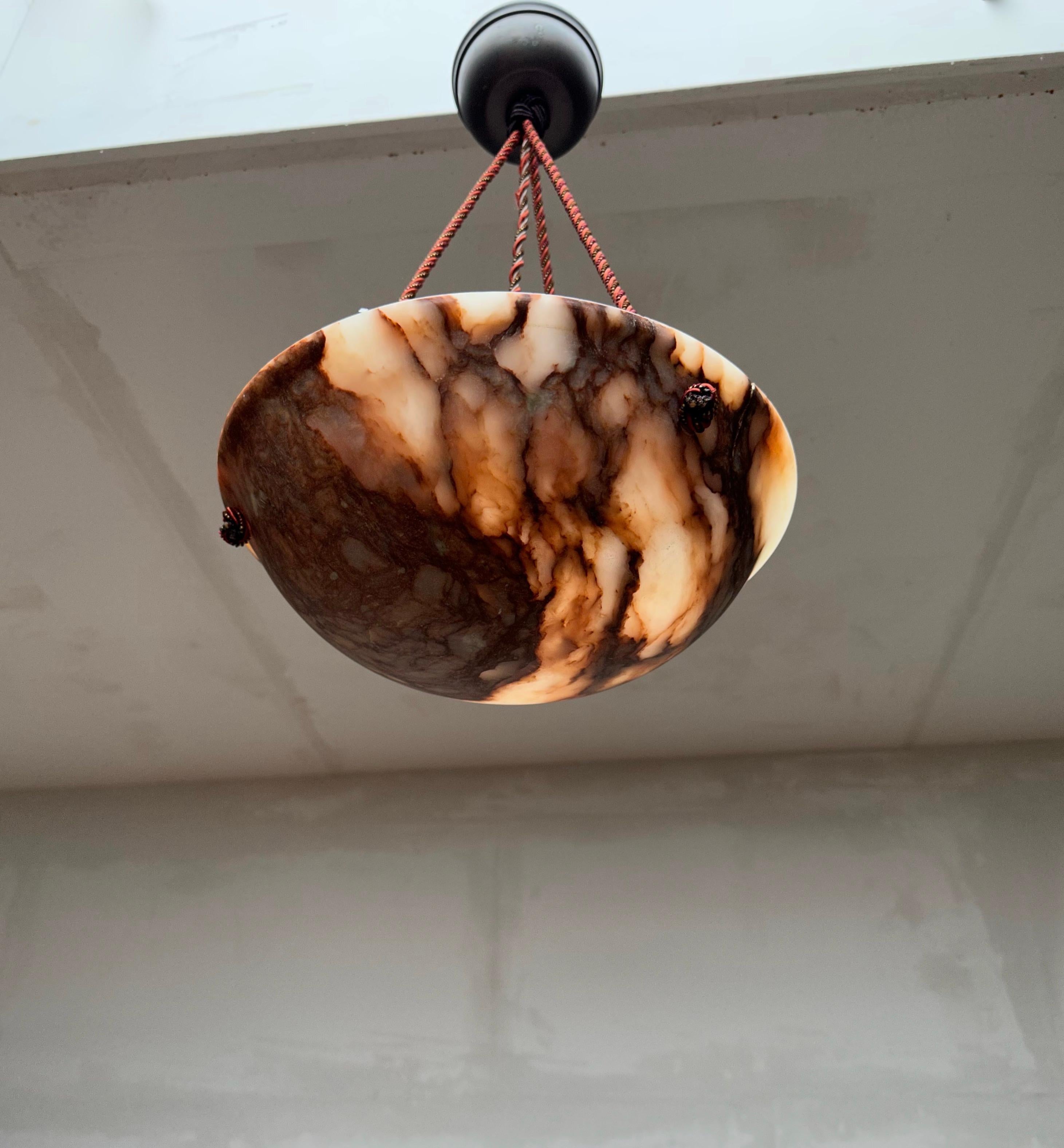 One of a Kind & Small Art Deco Alabaster Pendant Light with Unique Color Pattern For Sale 2