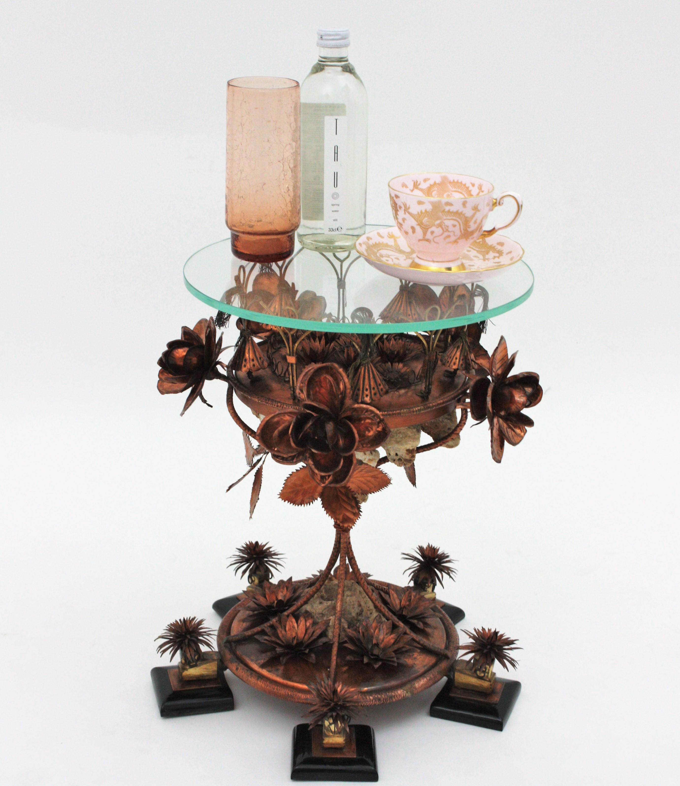 Foliage Floral Small Gueridon or Side Table in Copper, 1960s For Sale 6