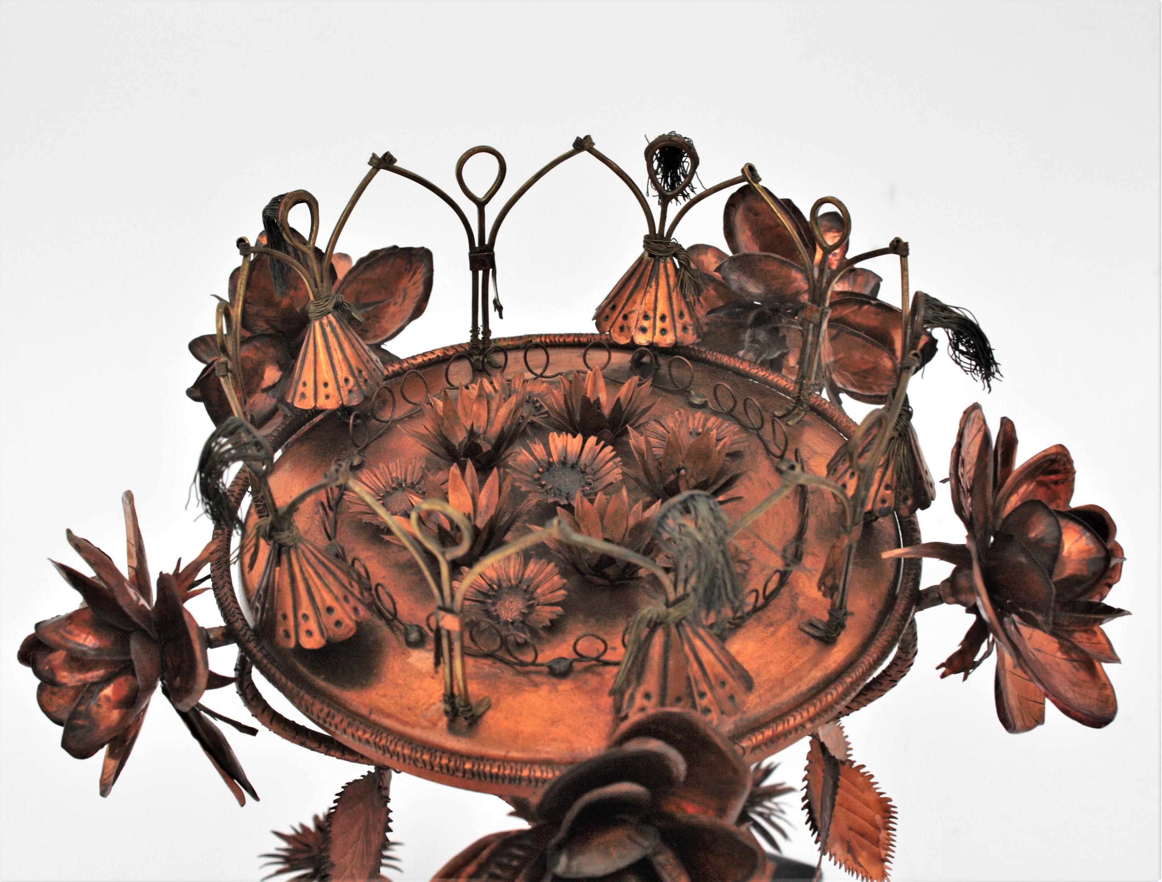 Foliage Floral Small Gueridon or Side Table in Copper, 1960s For Sale 11